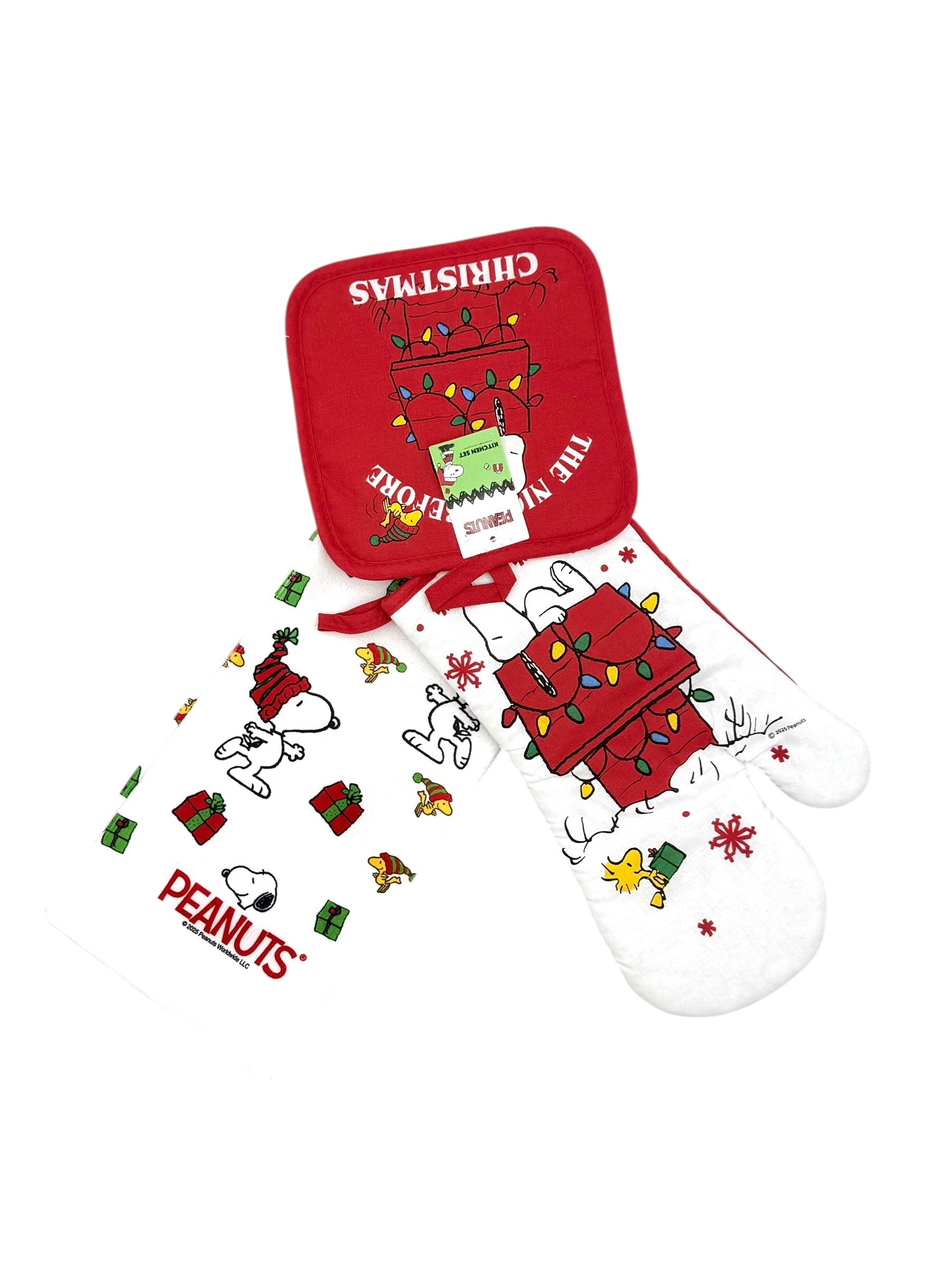 Peanuts Christmas Kitchen Set, Towel, Oven Mitt & Potholder