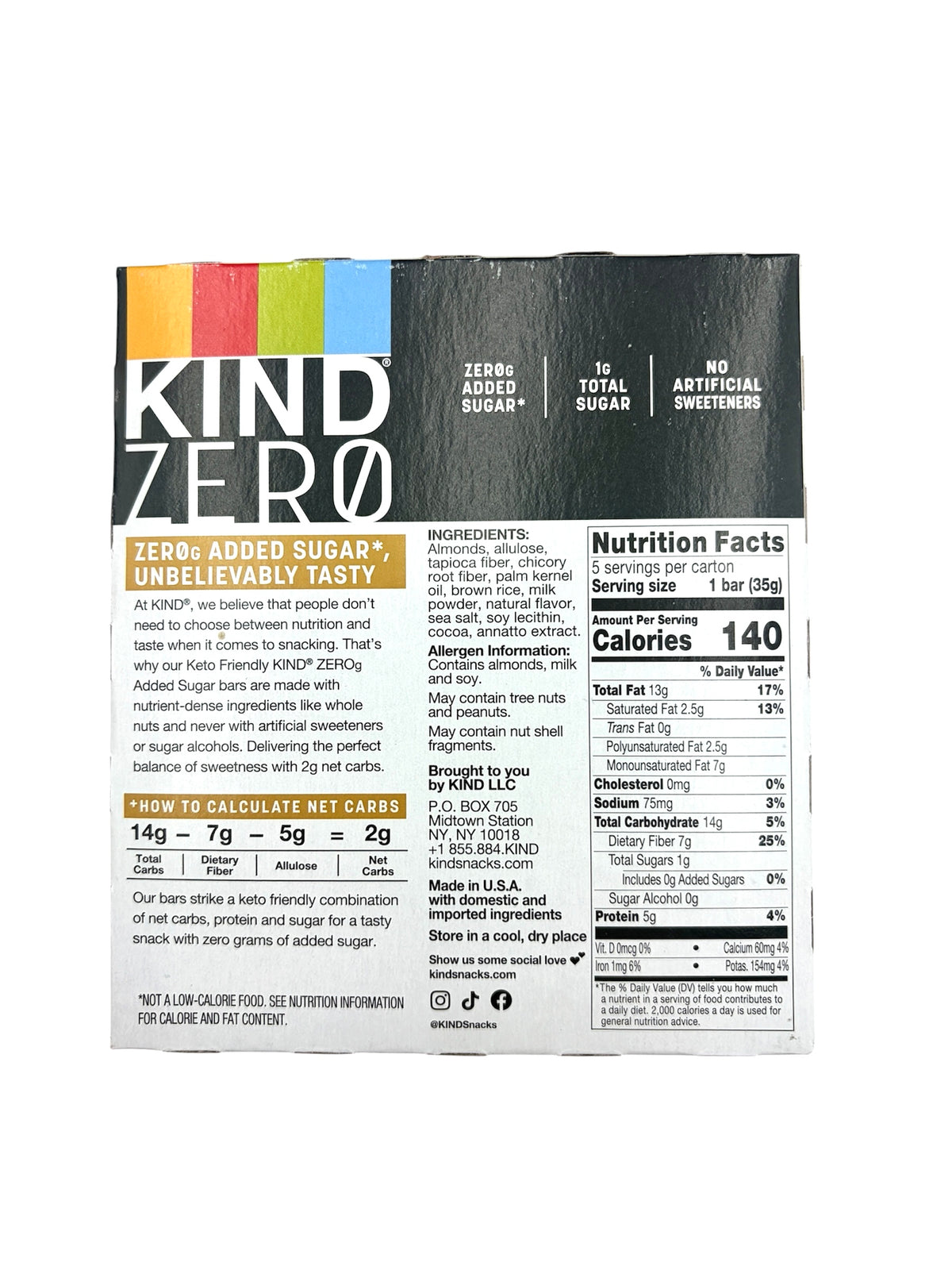 KIND Zero Caramel Almond & Sea Salt bars, 5 bars per pack - case of 6 packs