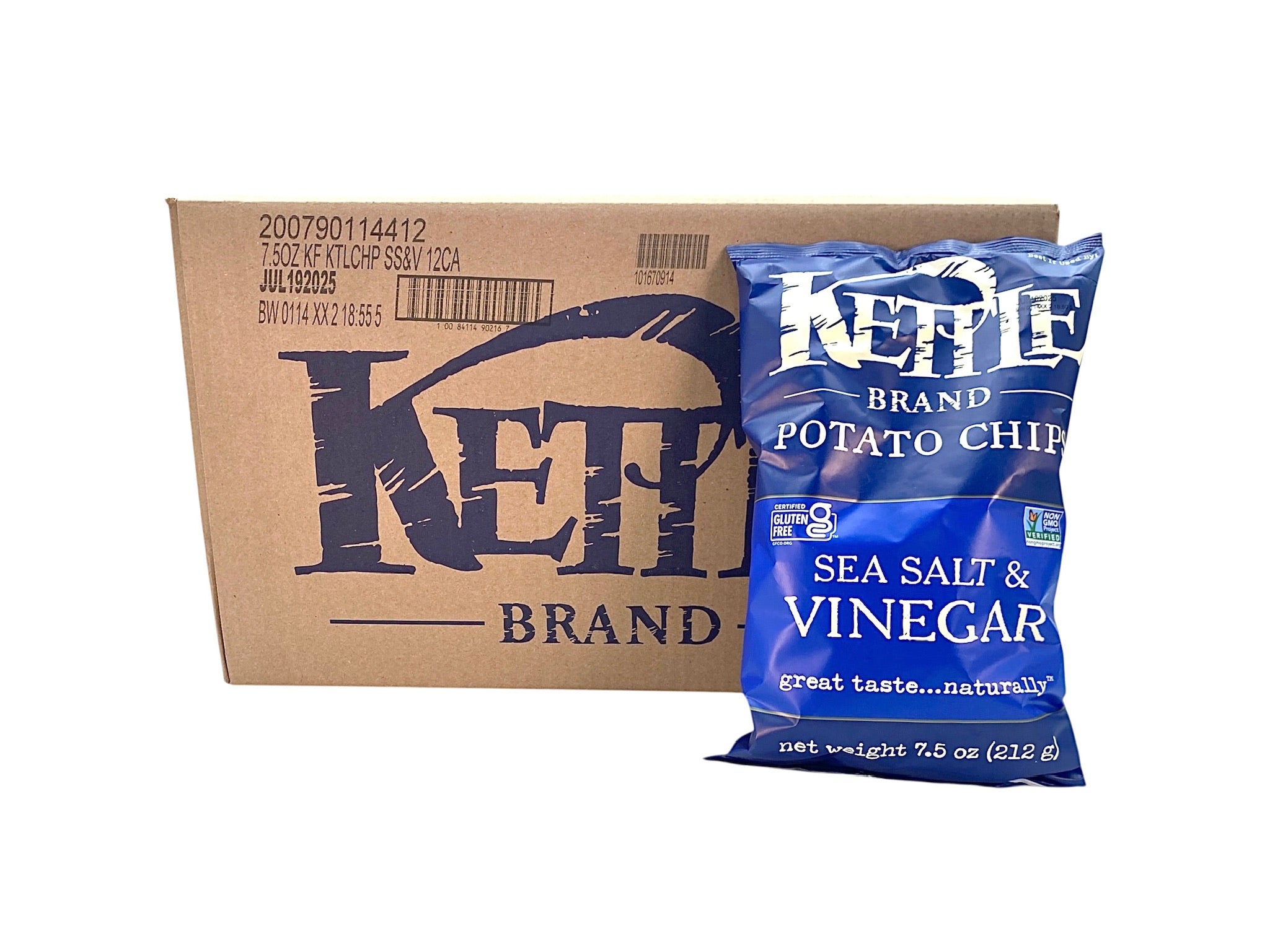 Sea Salt & Vinegar Potato Chips. Kettle Brand. 7.5 oz bag. Case of of 12 Bags