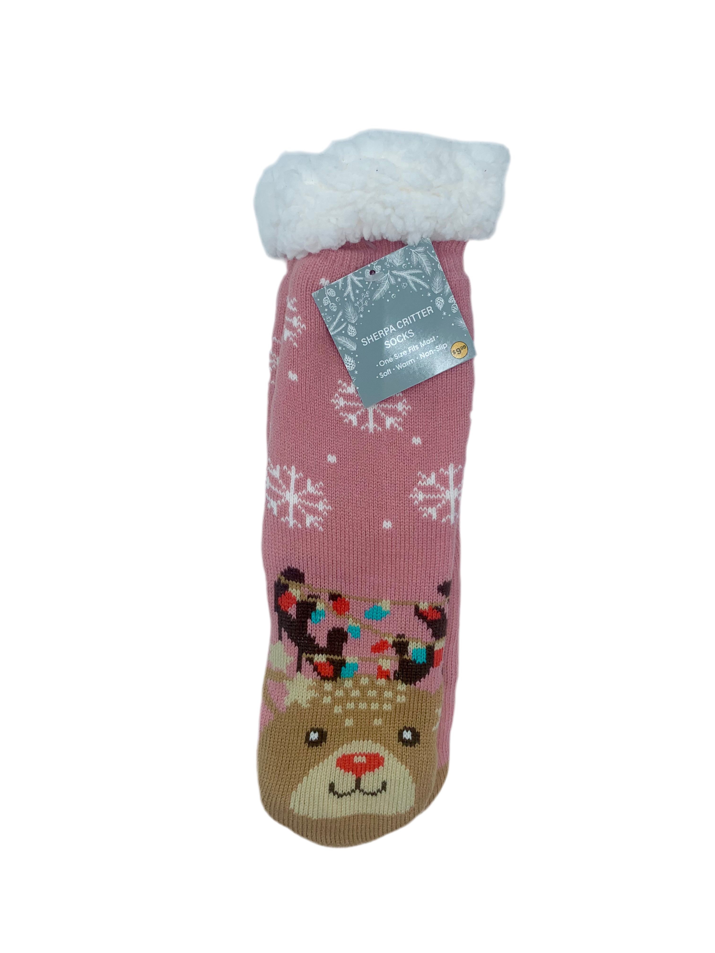 Adult Sherpa Non Slip Slipper Socks. Assorted Styles.