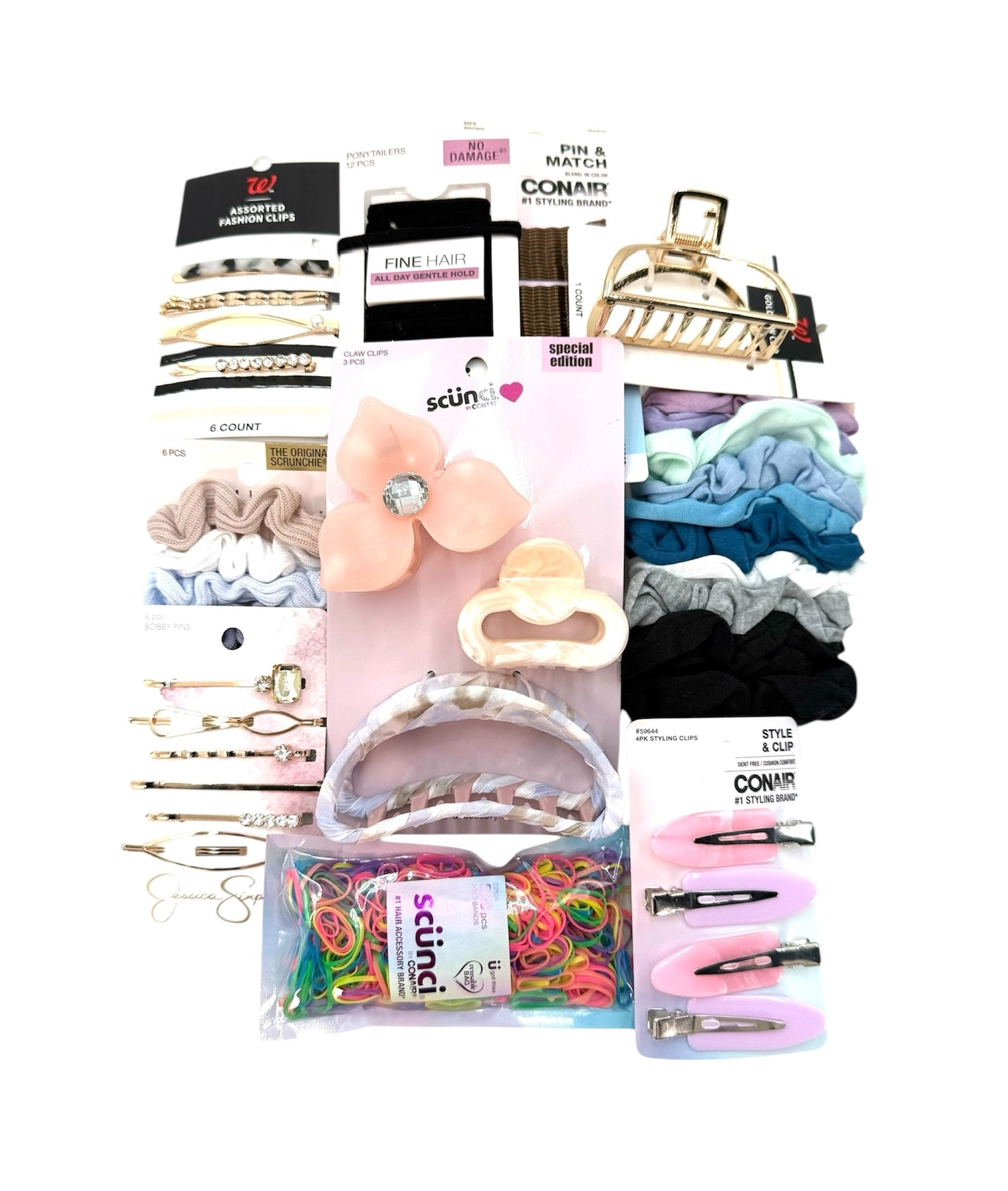 Hair Accessories - Assorted Styles. Bag of 10. Assorted brands, sizes, styles, and colors.
