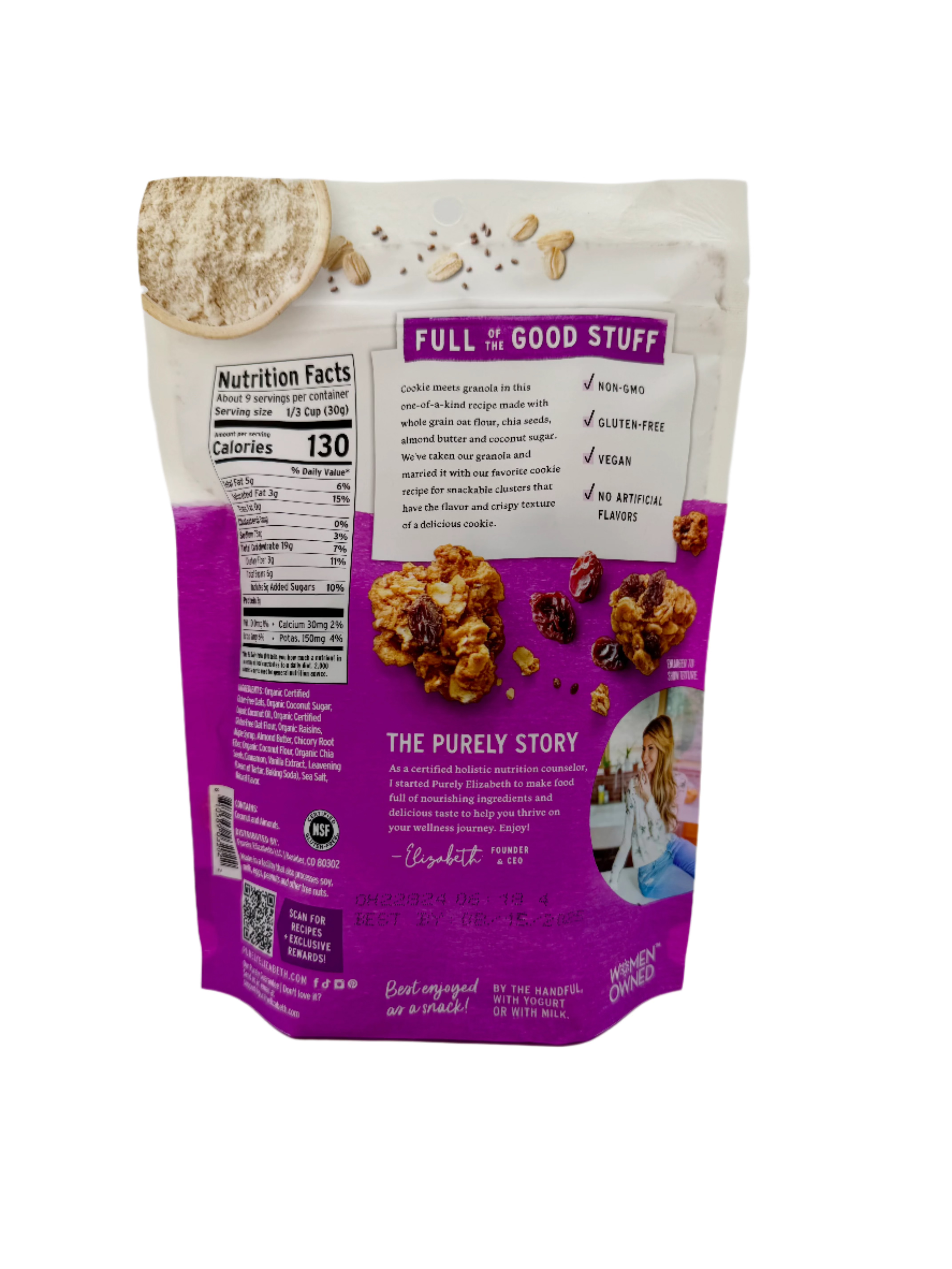 Oatmeal Raisin Cookie Granola, Purely Elizabeth. 11 oz. Bag, Case of 6 Bags.