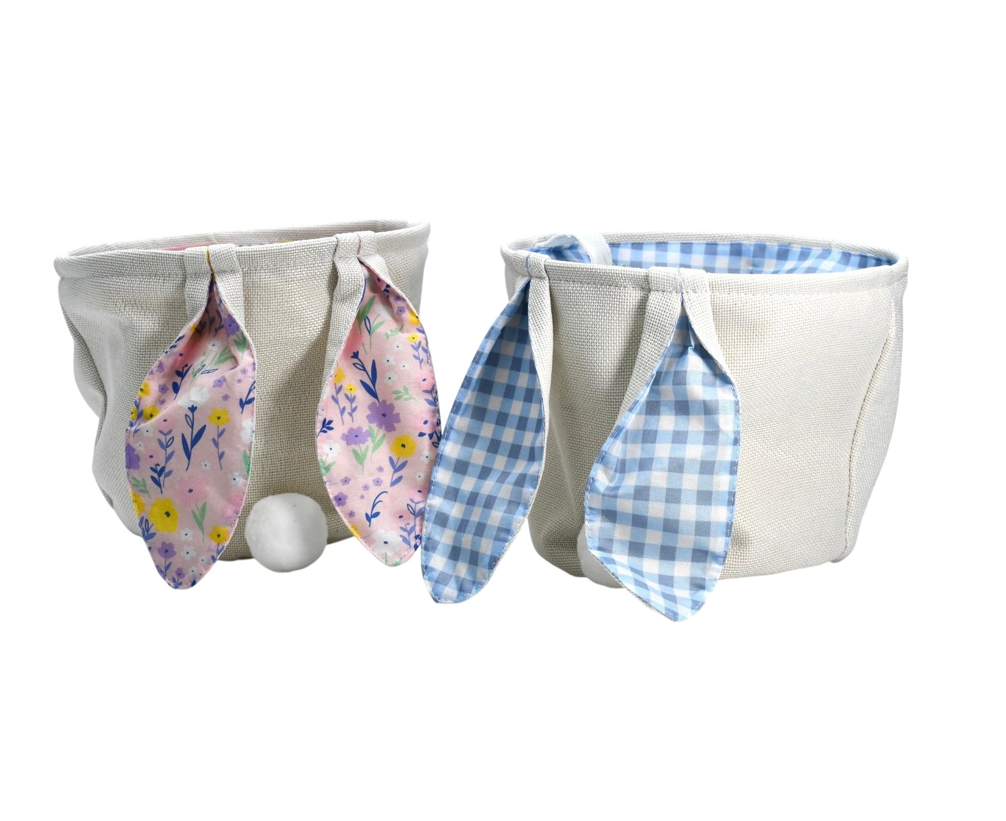 Soft Side Fabric Basket with Bunny Ears, Assorted Pink and Blue