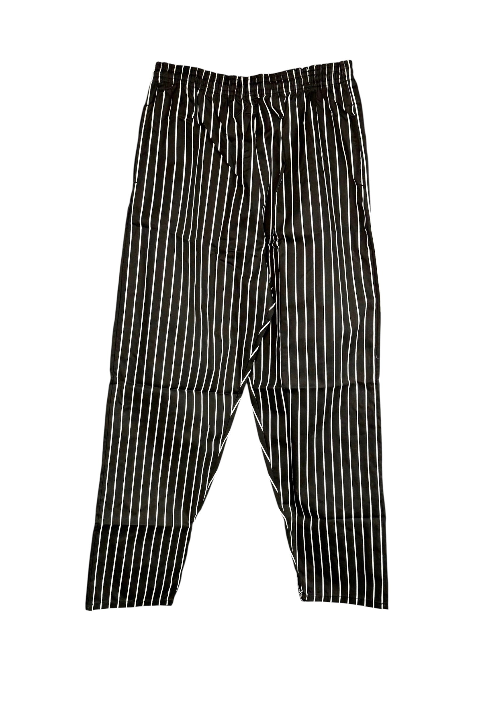 Black & White Striped Baggy Chef Pants, Poly-Cotton Blend