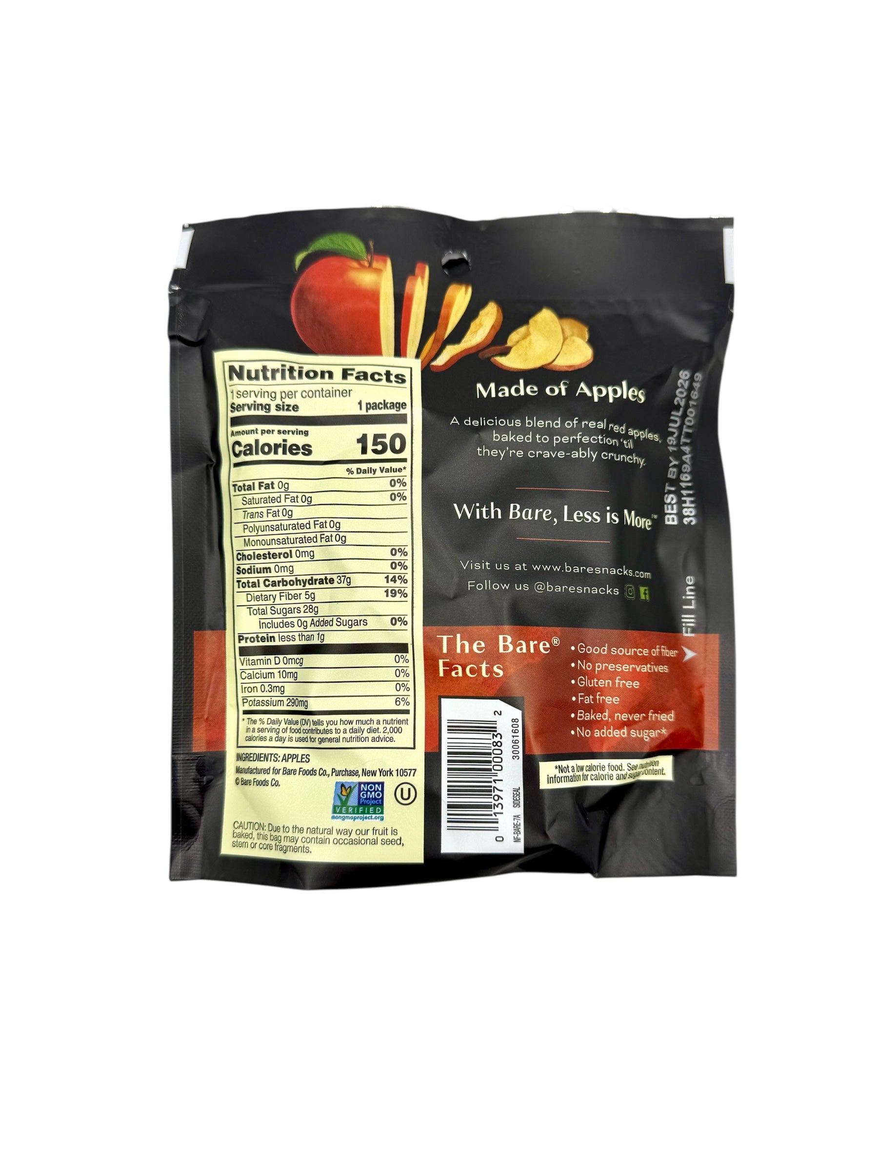 Bare Baked Crunchy Apple Chips, Crispy Reds - 1.4 oz. Bag, Case of 6 Bags