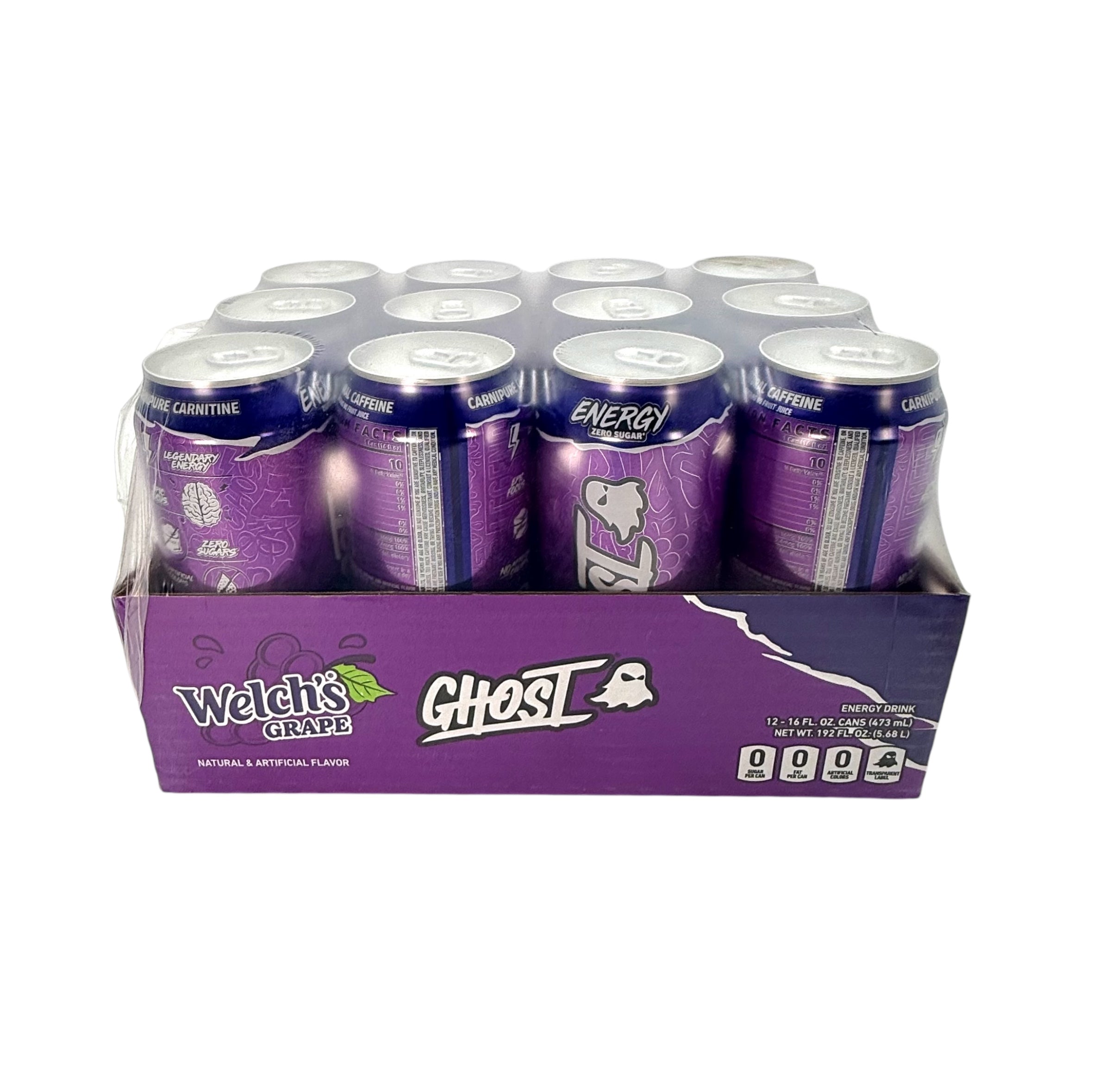 Ghost Zero Sugar Energy Drink, Welch's Grape, 16 oz. Can - Pack of 12 Cans