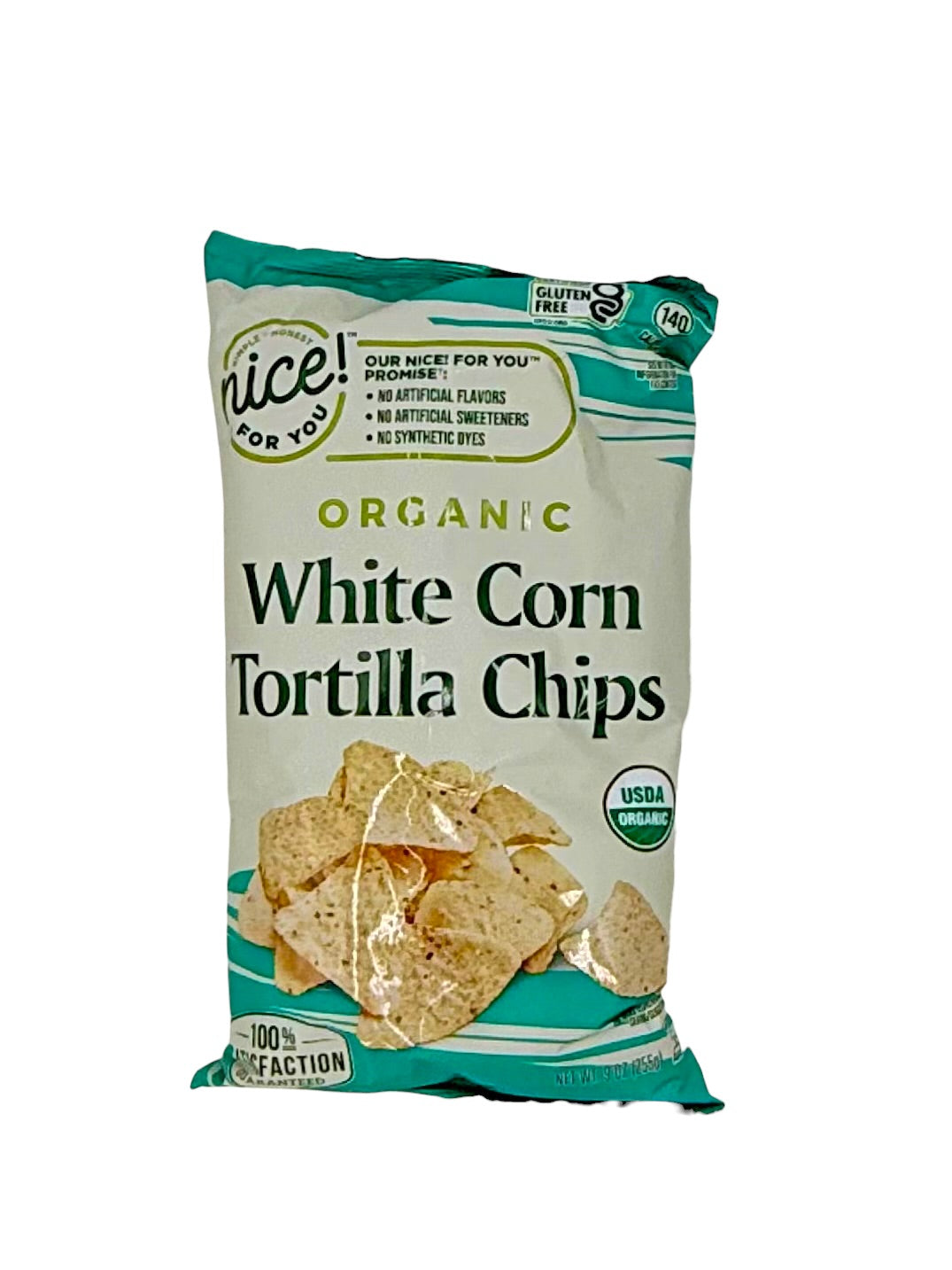 Organic White Corn Tortilla Chips, Nice! Brand - 9 oz. Bag, Case of 12 Bags