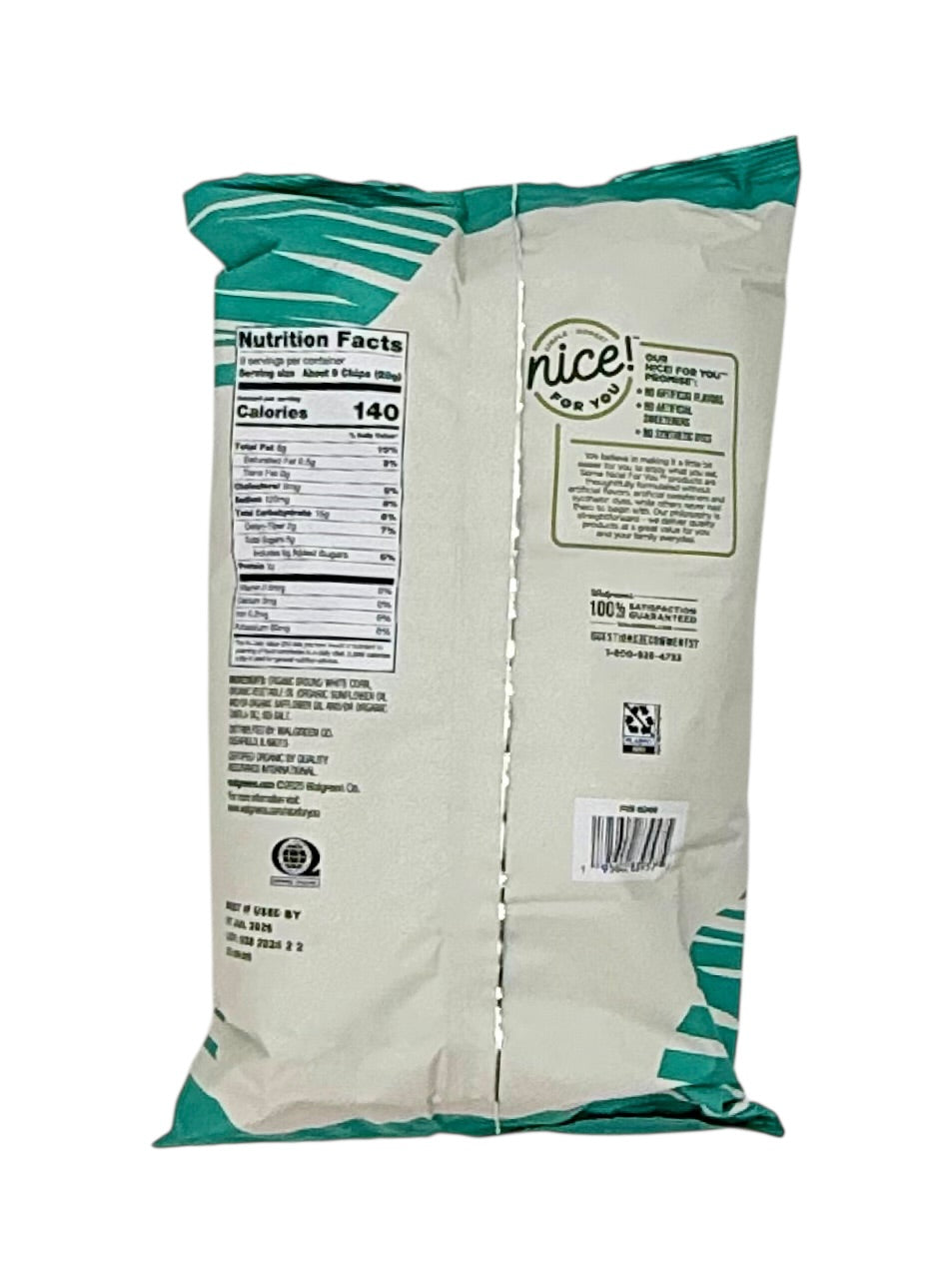 Organic White Corn Tortilla Chips, Nice! Brand - 9 oz. Bag, Case of 12 Bags