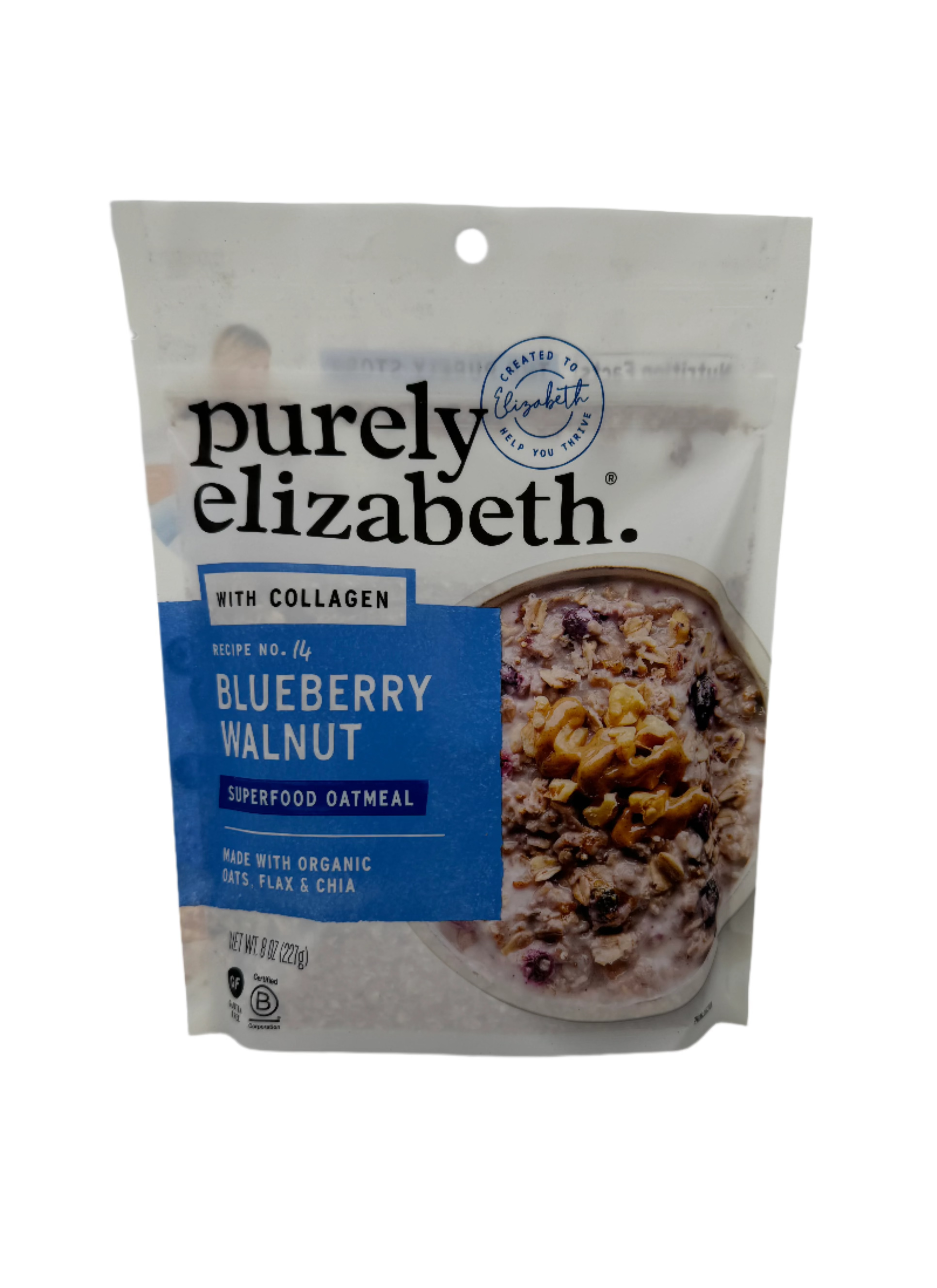 Blueberry Walnut Oatmeal with Collagen, Purely Elizabeth - 8 Oz Bag, Case of 6 Bags