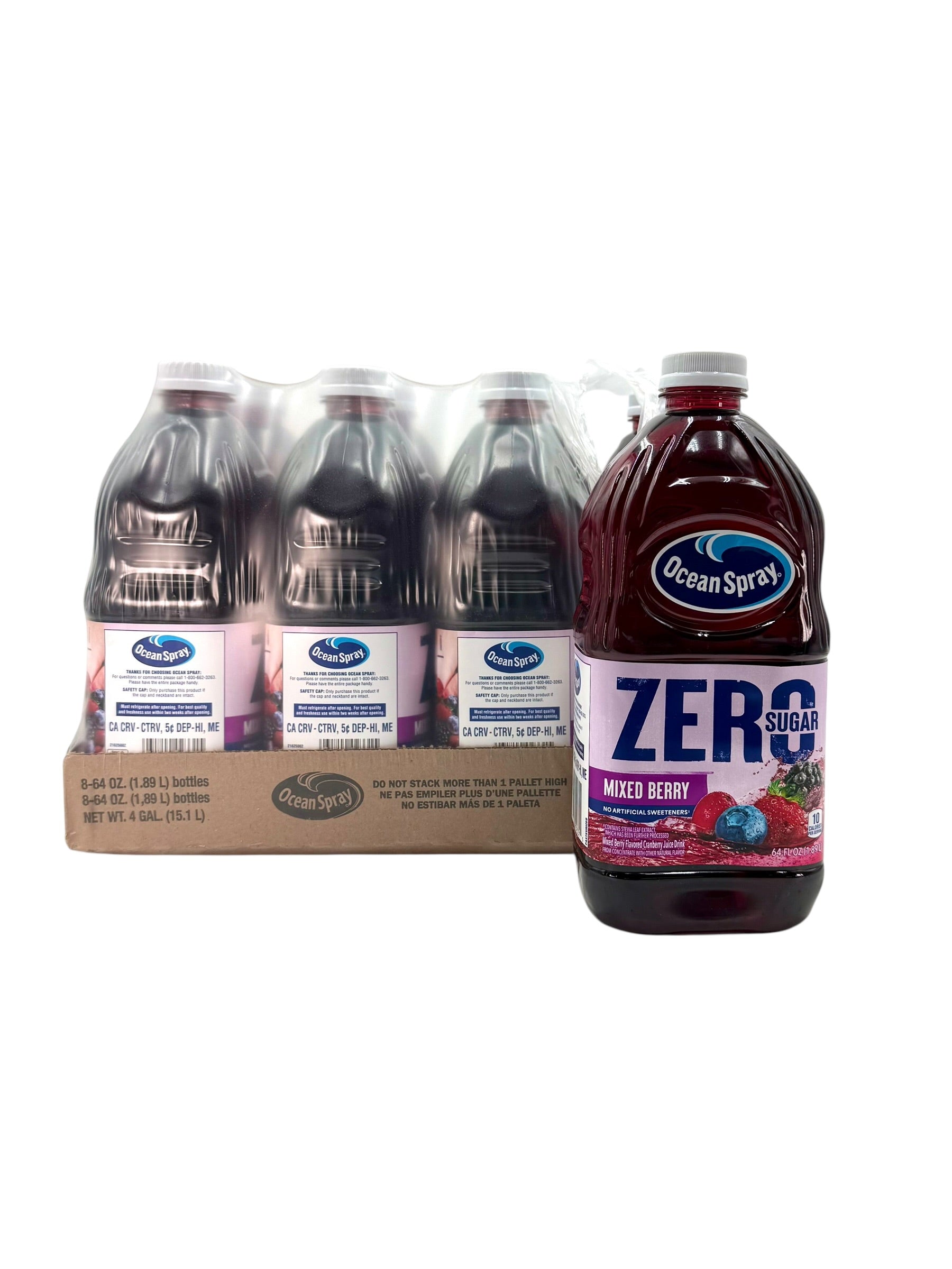 Ocean Spray Zero Sugar Mixed Berry Flavored Cranberry Juice Drink - 64 oz. Bottle, Case of 8 Bottles
