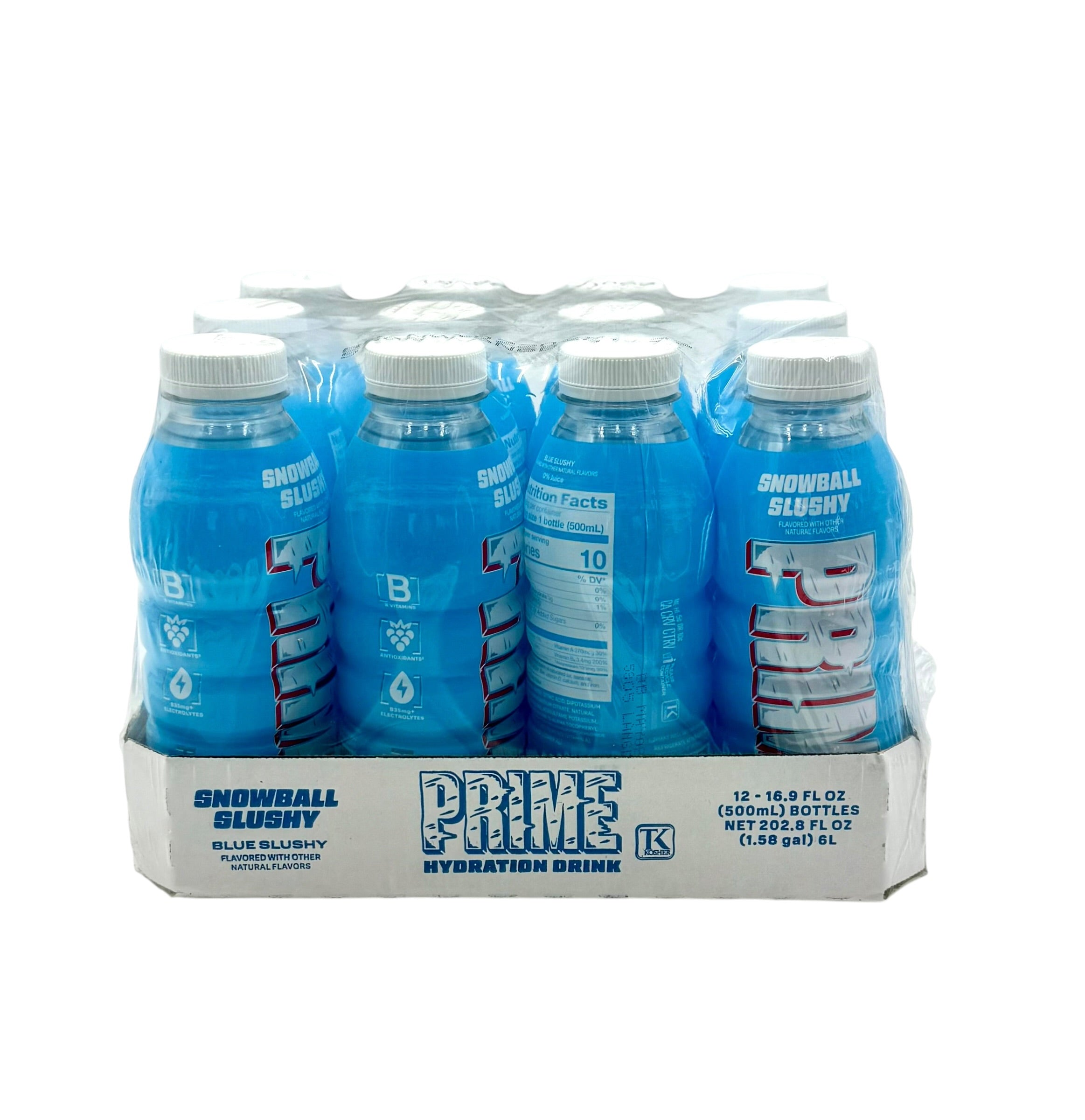 Prime Hydration Drink, Snowball Slushy (Caffeine-Free) - 16.9 oz. Bottle, Case of 12 Bottles