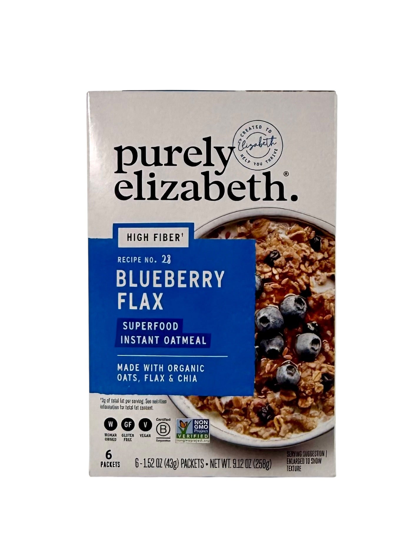 Blueberry Flax Superfood Instant Oatmeal, Purely Elizabeth - Package of 6 Packets