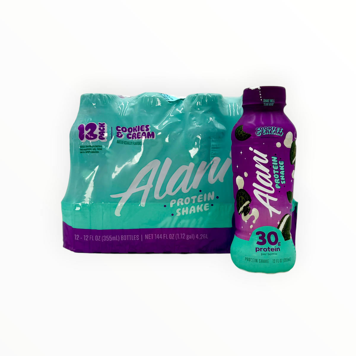 Alani Protein Shake, Cookies & Cream - 12 oz. Bottle, Case of 12 Bottles
