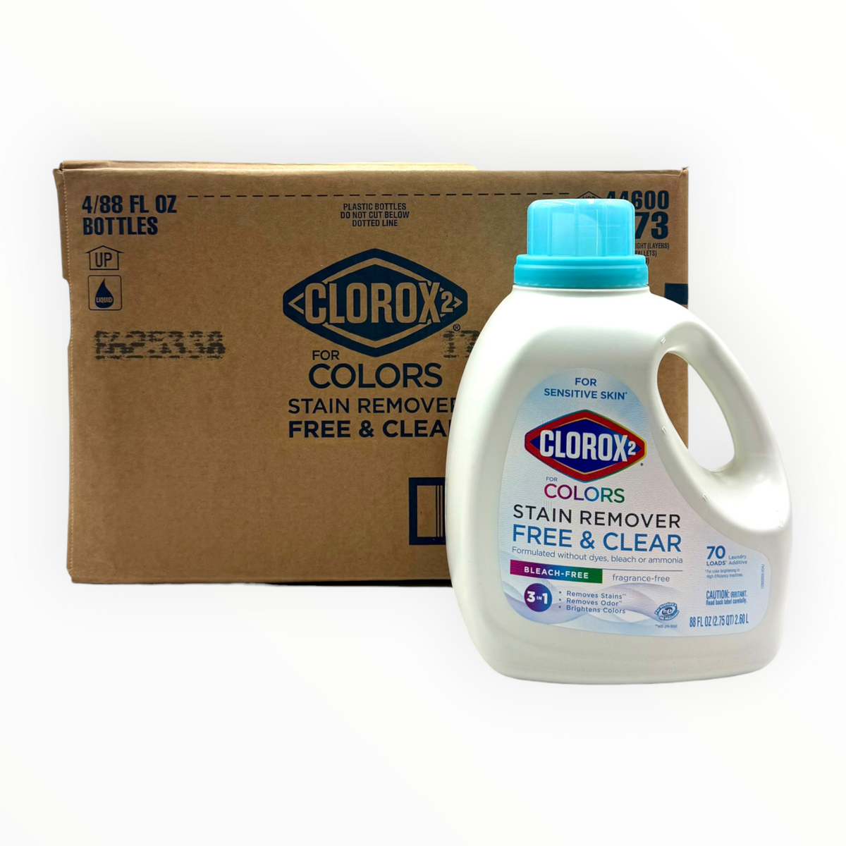 Clorox 2 for Colors - Free & Clear Stain Remover and Color Brightener - 88oz Bottle, Case of 4 Bottles