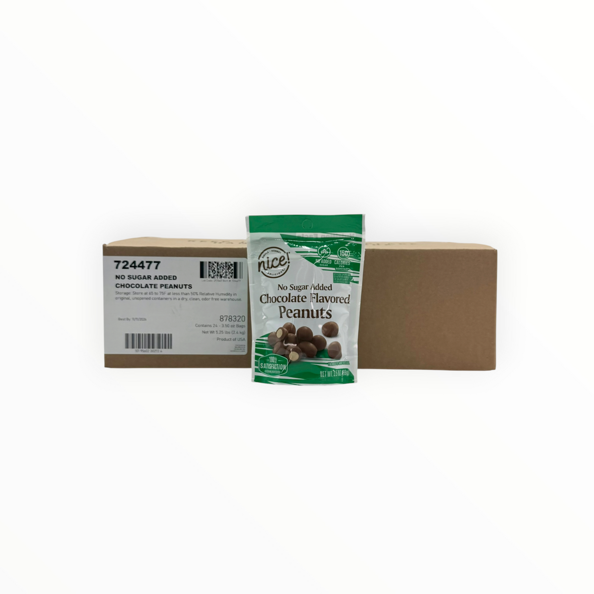 Chocolate Flavored Peanuts, No Sugar Added - 3.5 oz. Bag, Case of 24 Bags