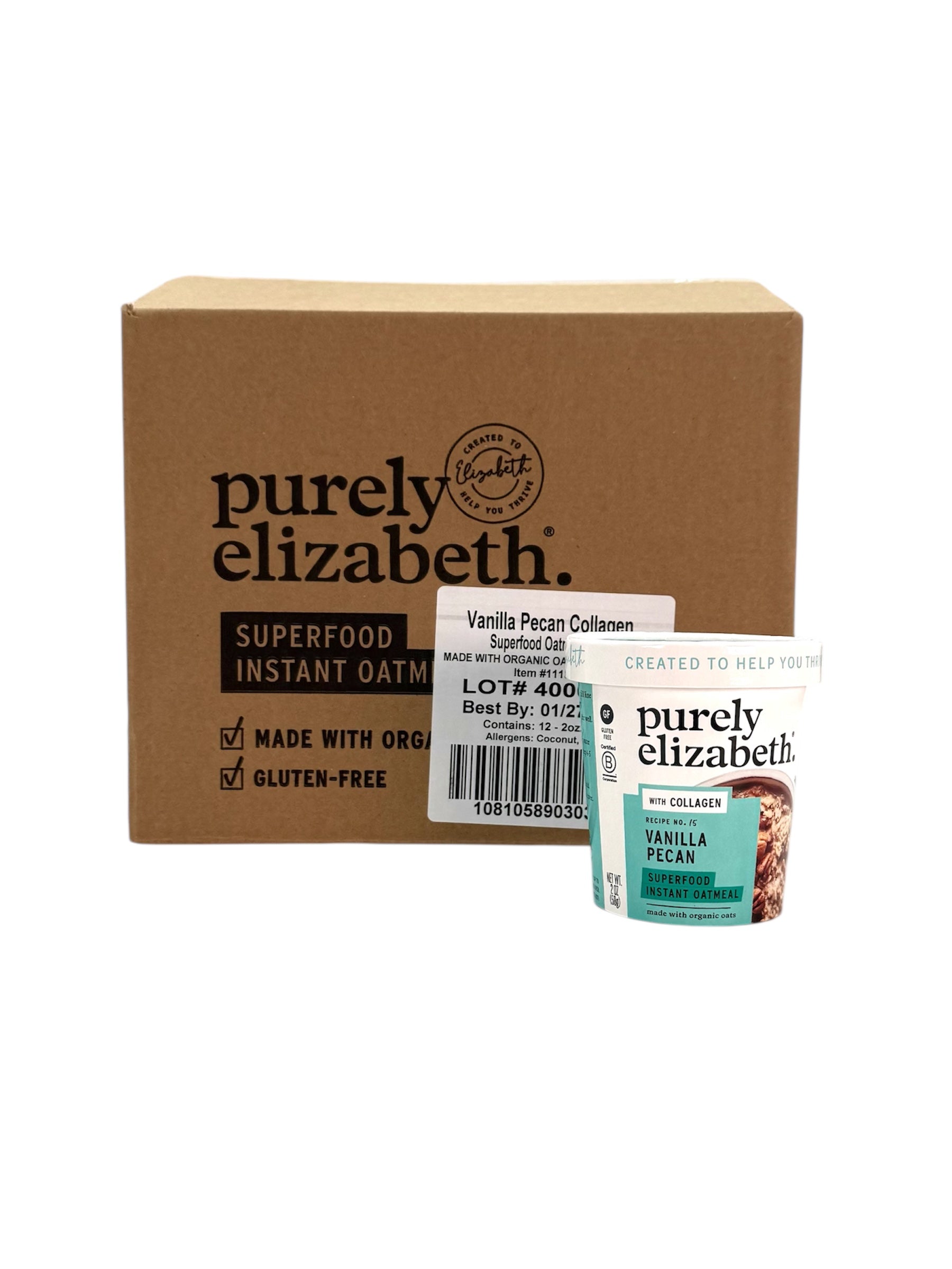 Vanilla Pecan Superfood Oatmeal Cup, Purely Elizabeth - Case of 12 Cups