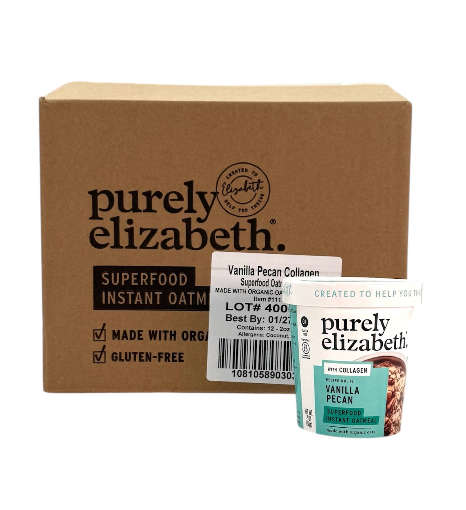 Vanilla Pecan Superfood Oatmeal Cup, Purely Elizabeth - Case of 12 Cups