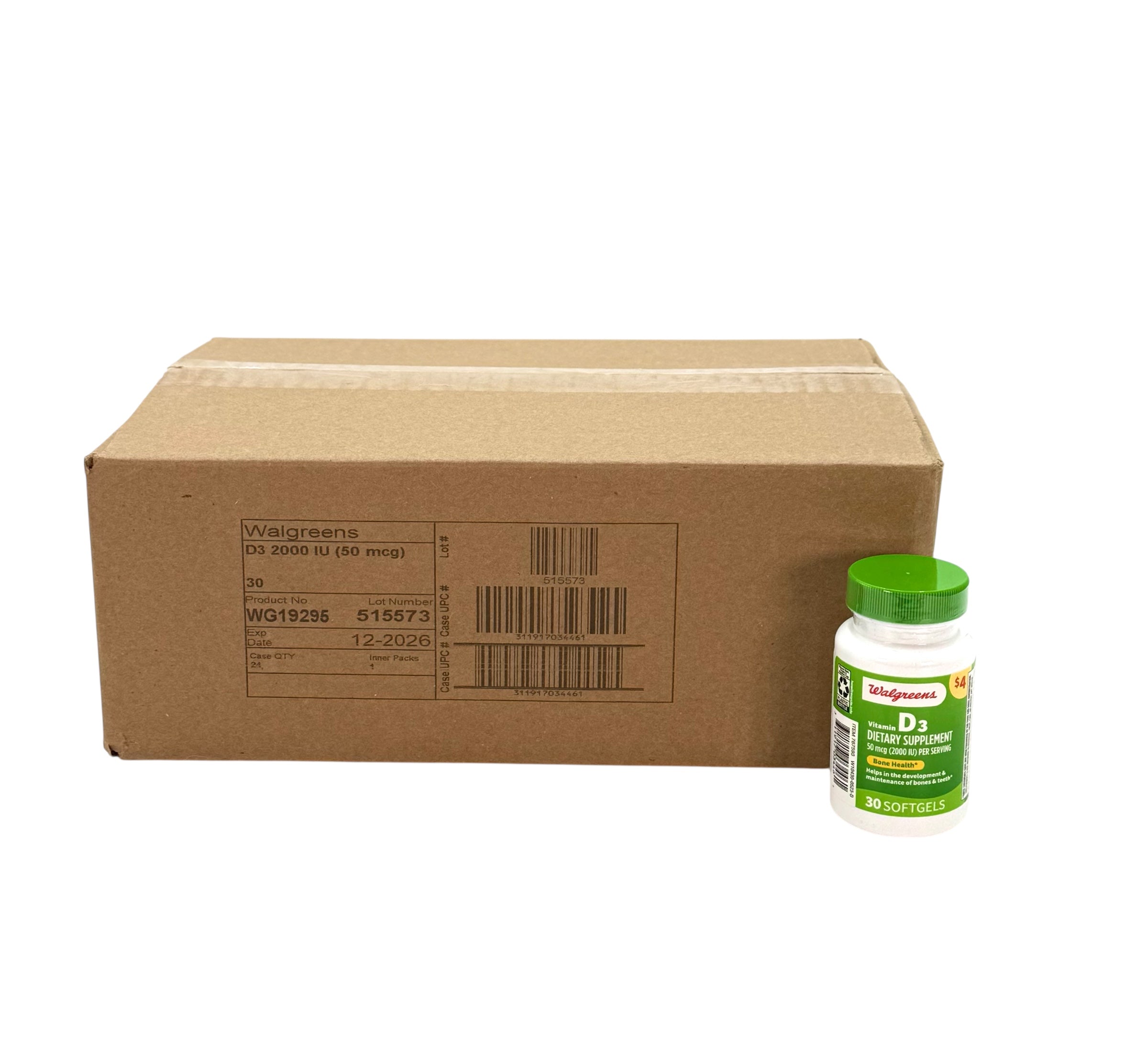 Vitamin D3, 50 mcg (2000 IU) - Bottle of 30 Softgels