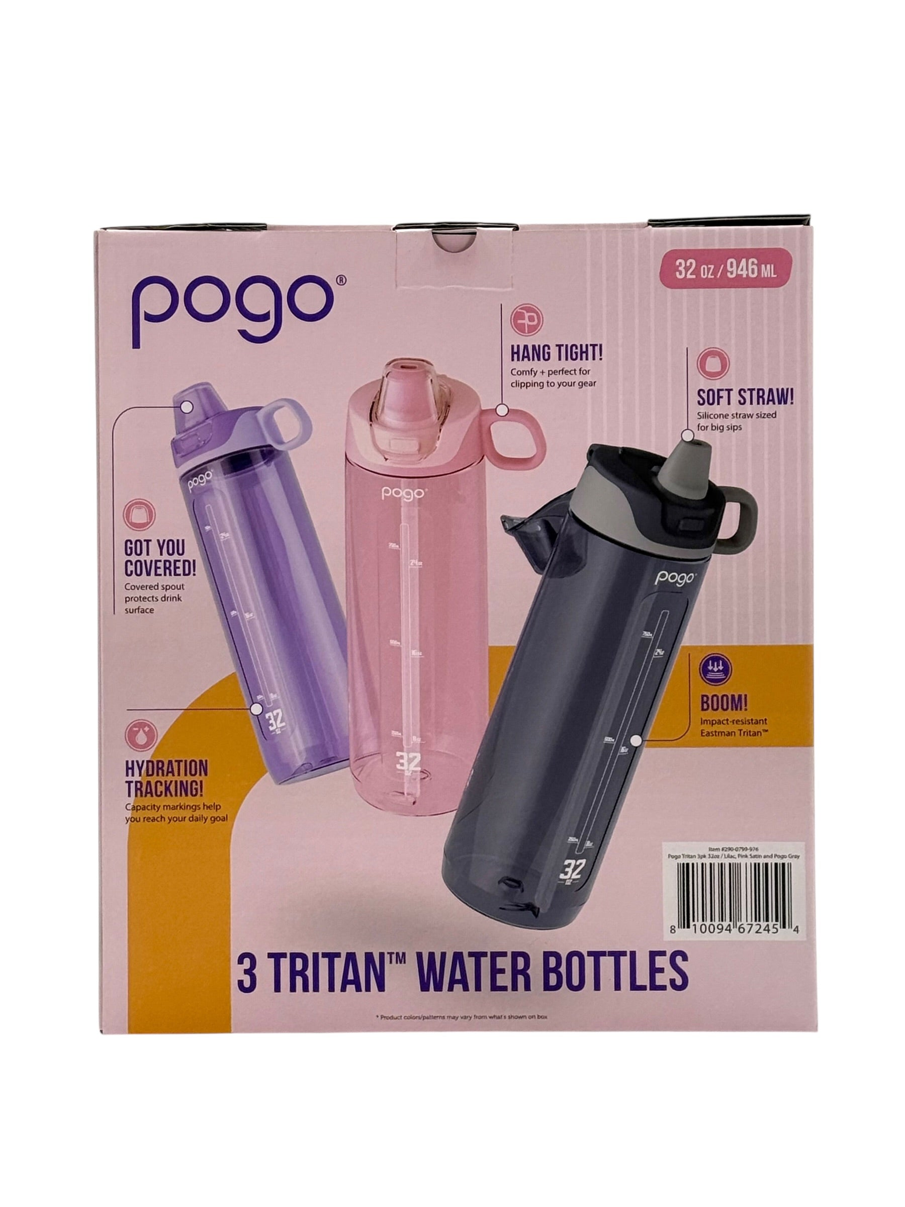 32 oz. Tritan Water Bottle with Straw, Pogo Brand - Pack of 3