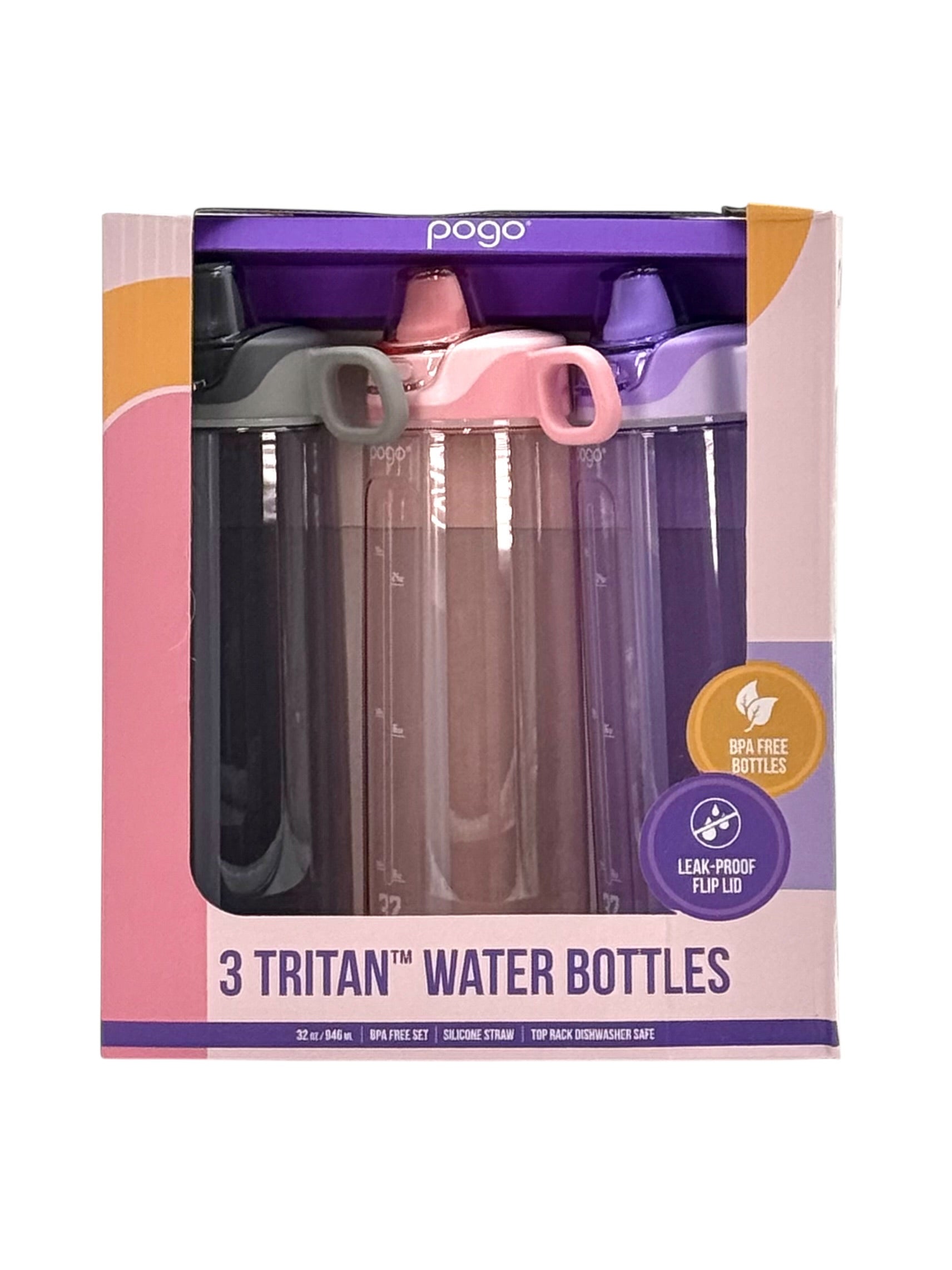 32 oz. Tritan Water Bottle with Straw, Pogo Brand - Pack of 3