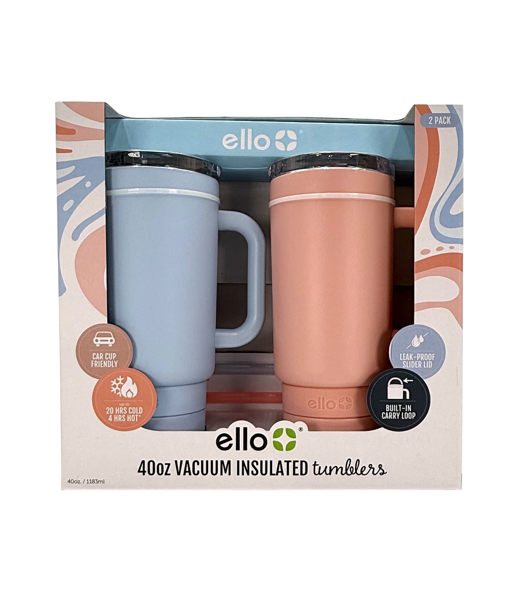 40 oz. Stainless Steel Tumbler with Handle, Ello Brand - Pack of 2