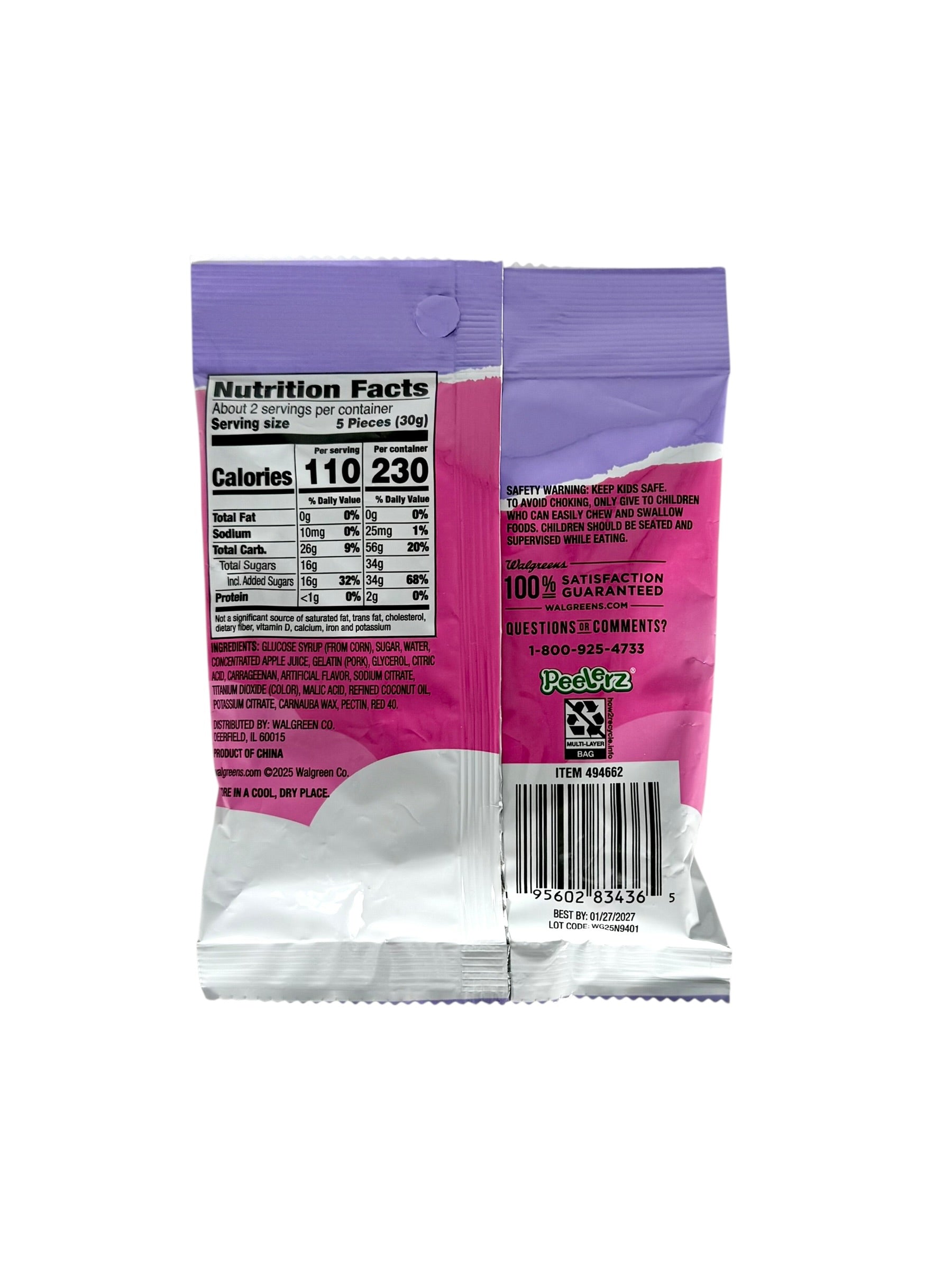 Gummy Hearts Peelable Candy, Raspberry Flavored - 2.29 oz. Bag