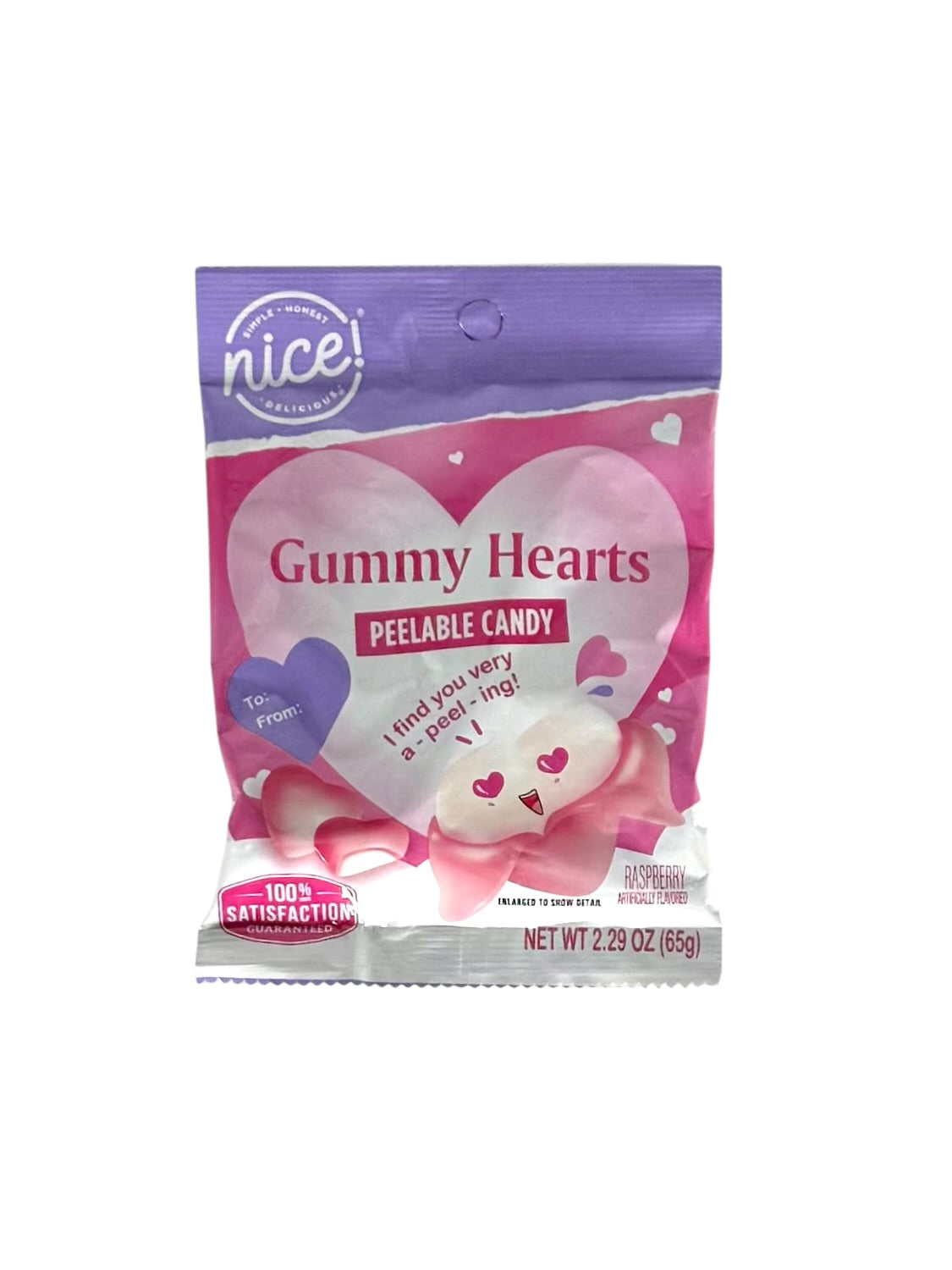 Gummy Hearts Peelable Candy, Raspberry Flavored - 2.29 oz. Bag