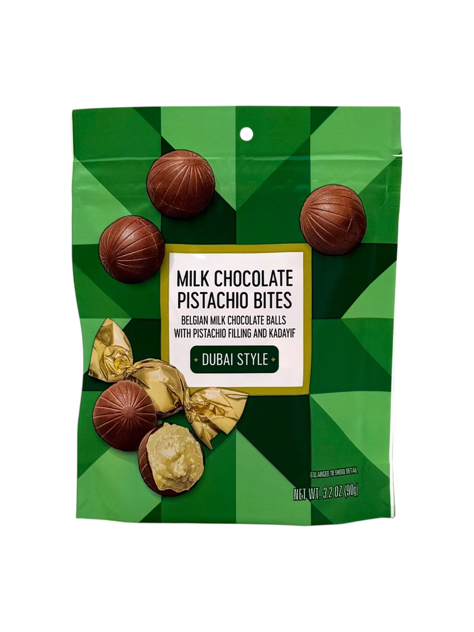 Milk Chocolate Pistachio Bites, Dubai Style - 3.2 oz. Bag