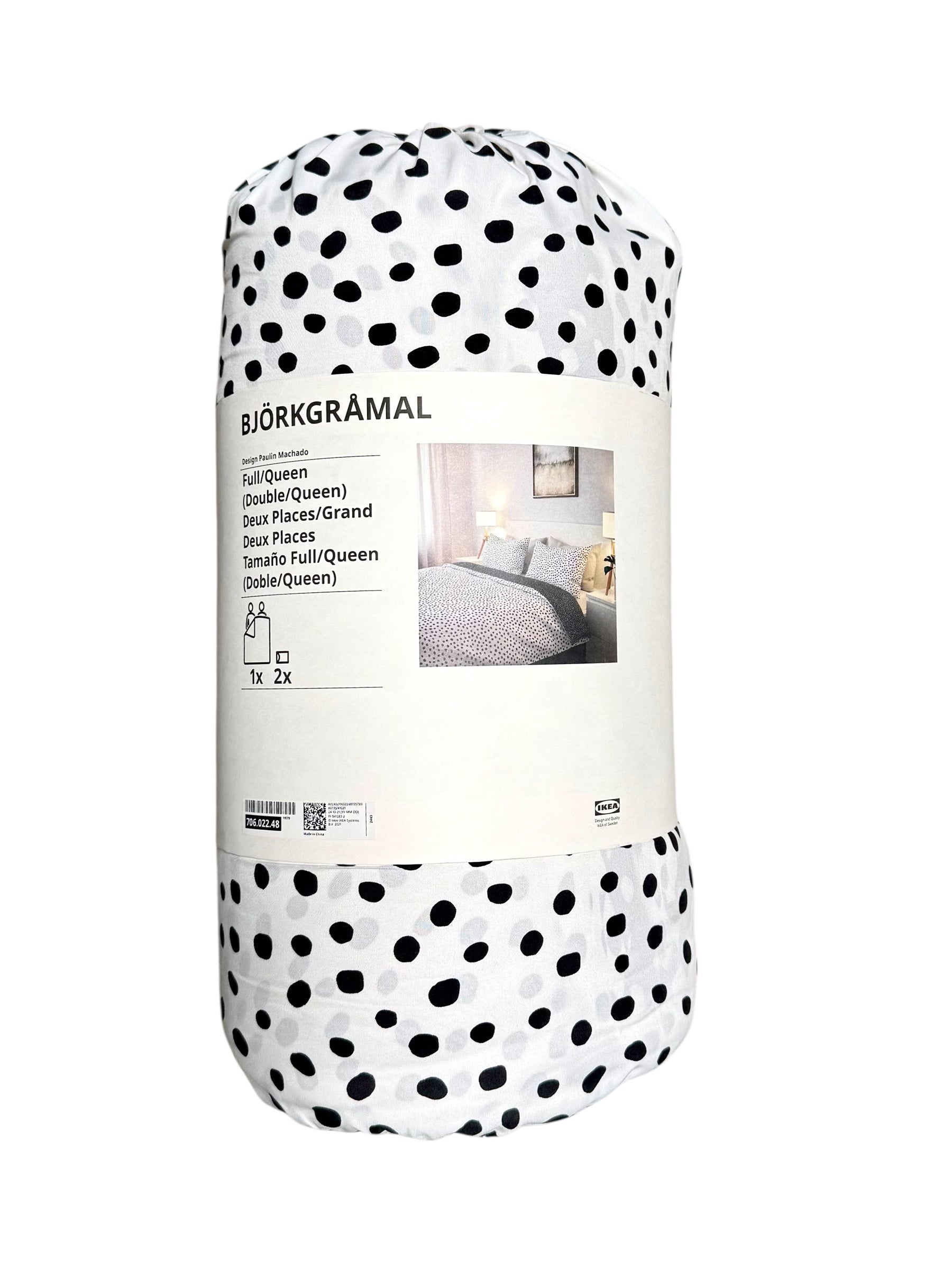 Comforter Set, Full/Queen, Black/White Dotted - IKEA Björkgråmal