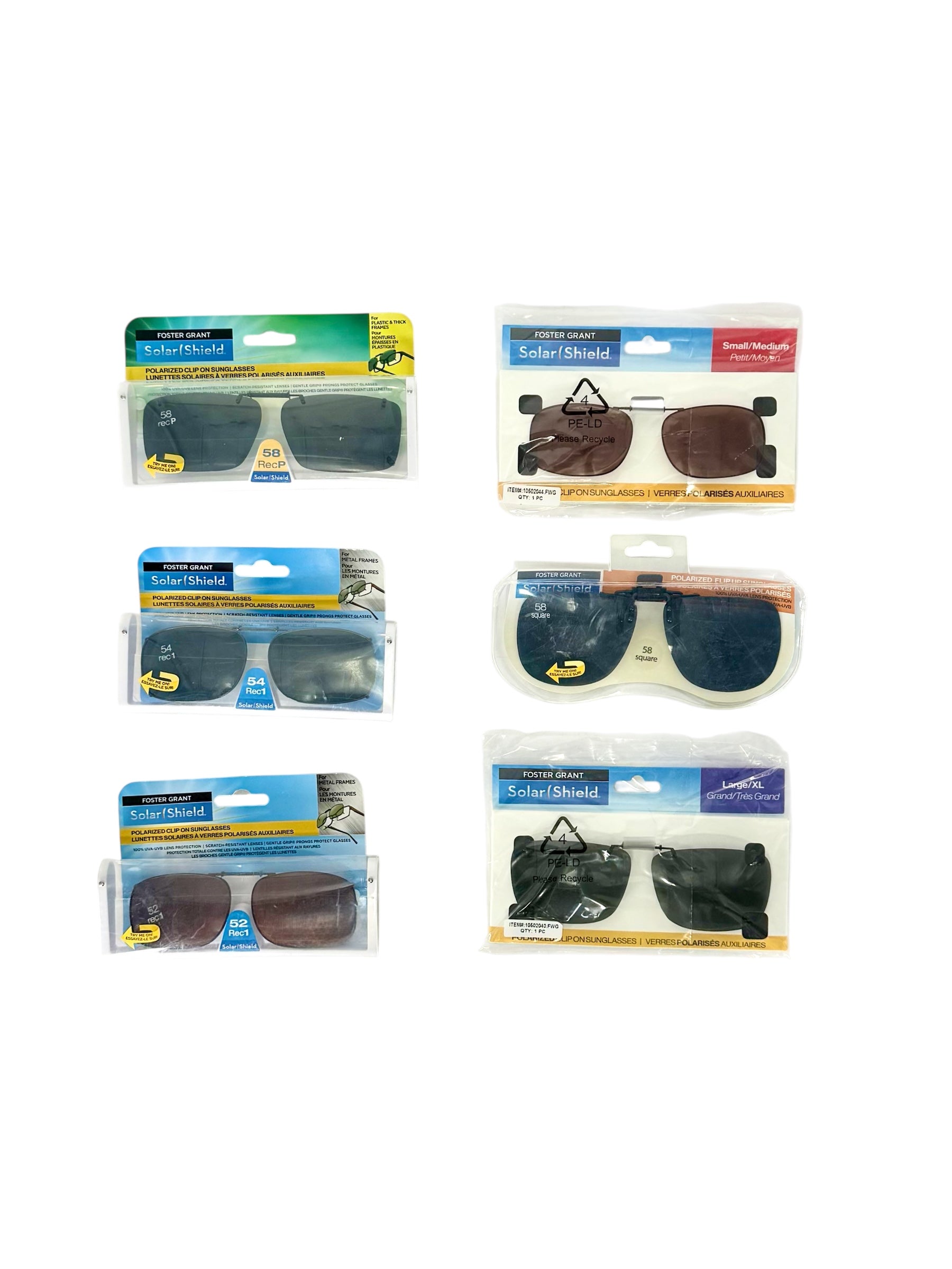 Clip-On Sunglasses, Foster Grant Solar Shield - Assorted Styles & Sizes