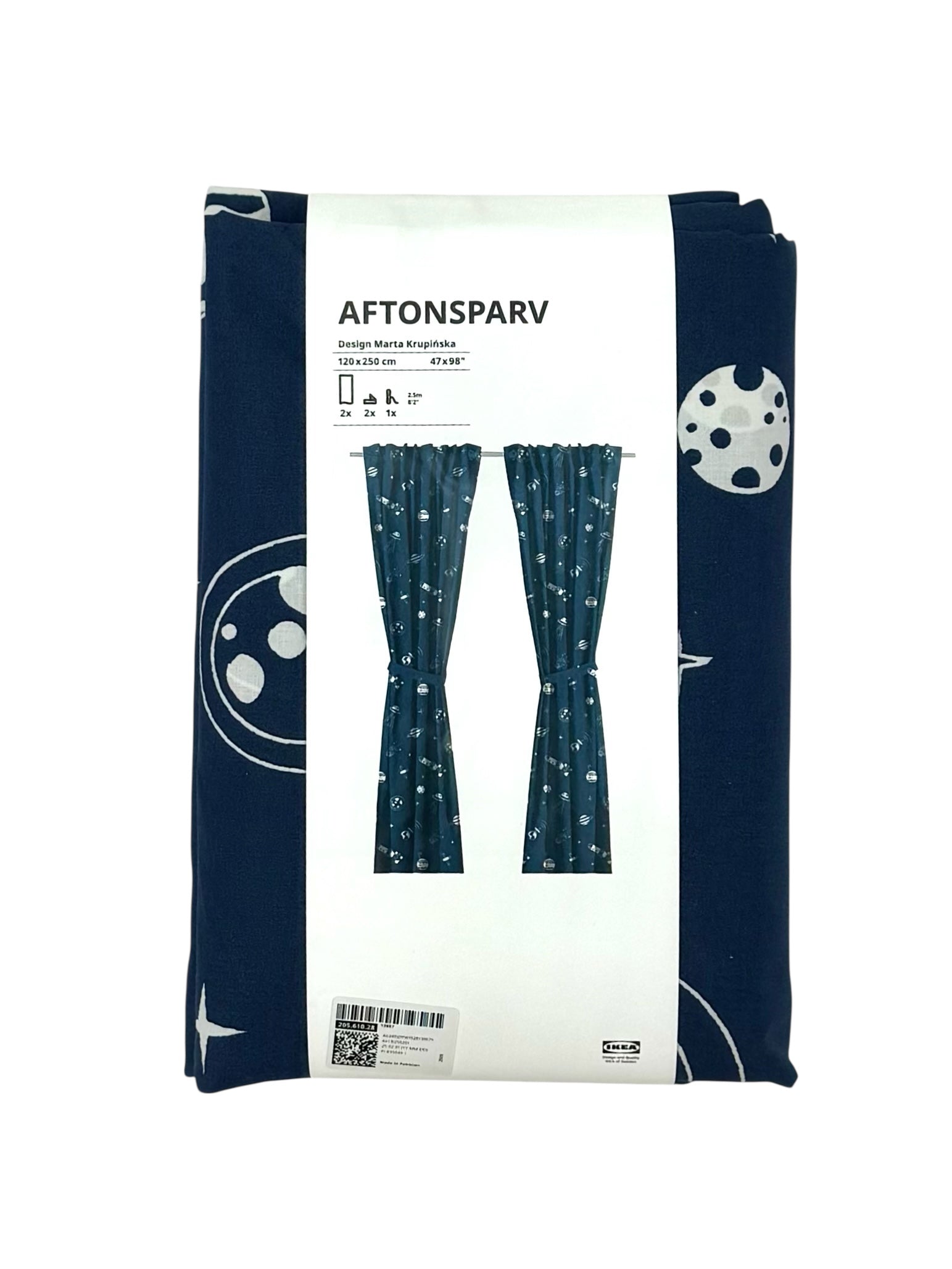 Blue Space-Themed Curtains with Tie-Backs, 47" x 98" - IKEA Aftonsparv