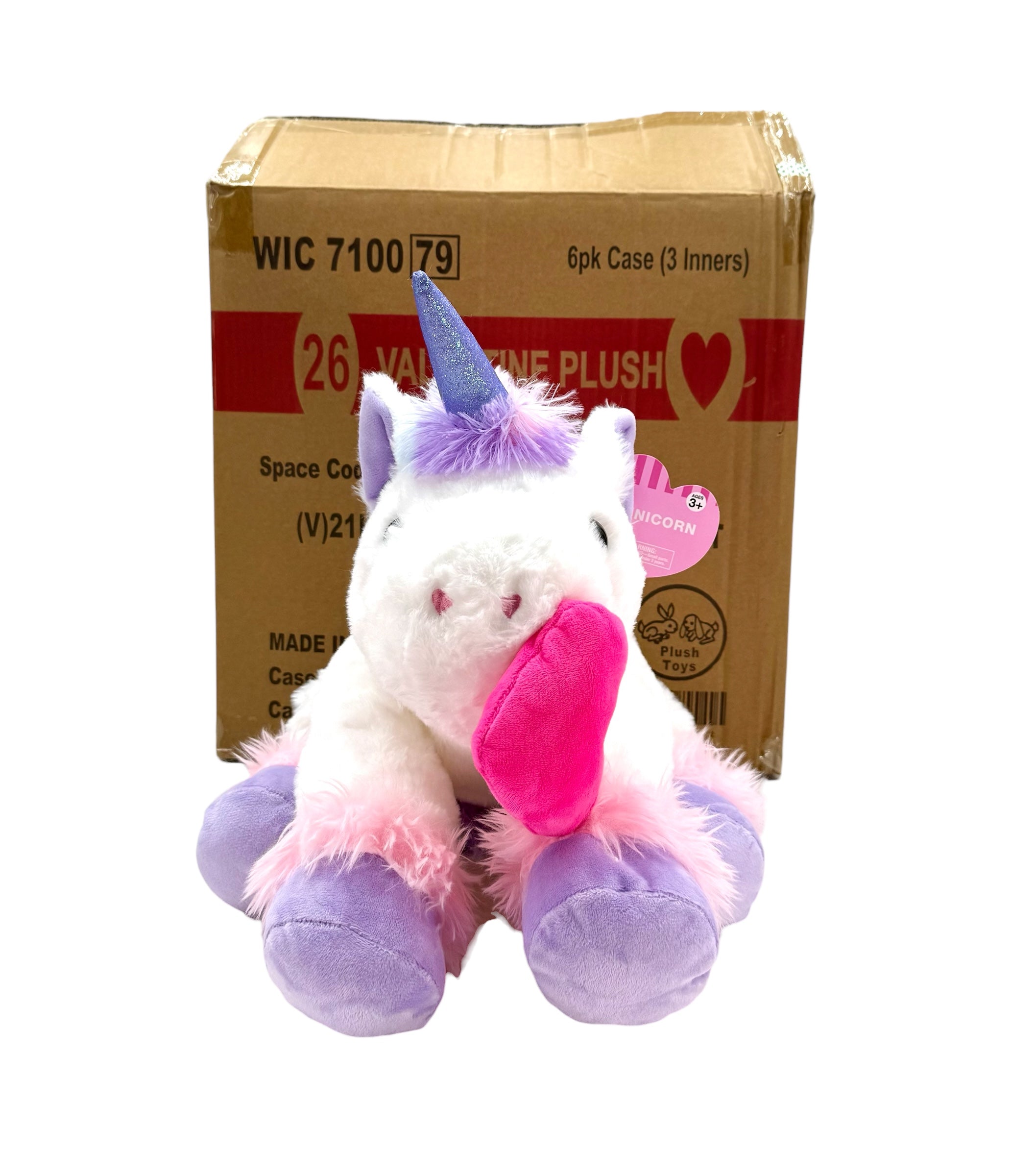 Plush 21 Inch Unicorn With Heart - Case of 6