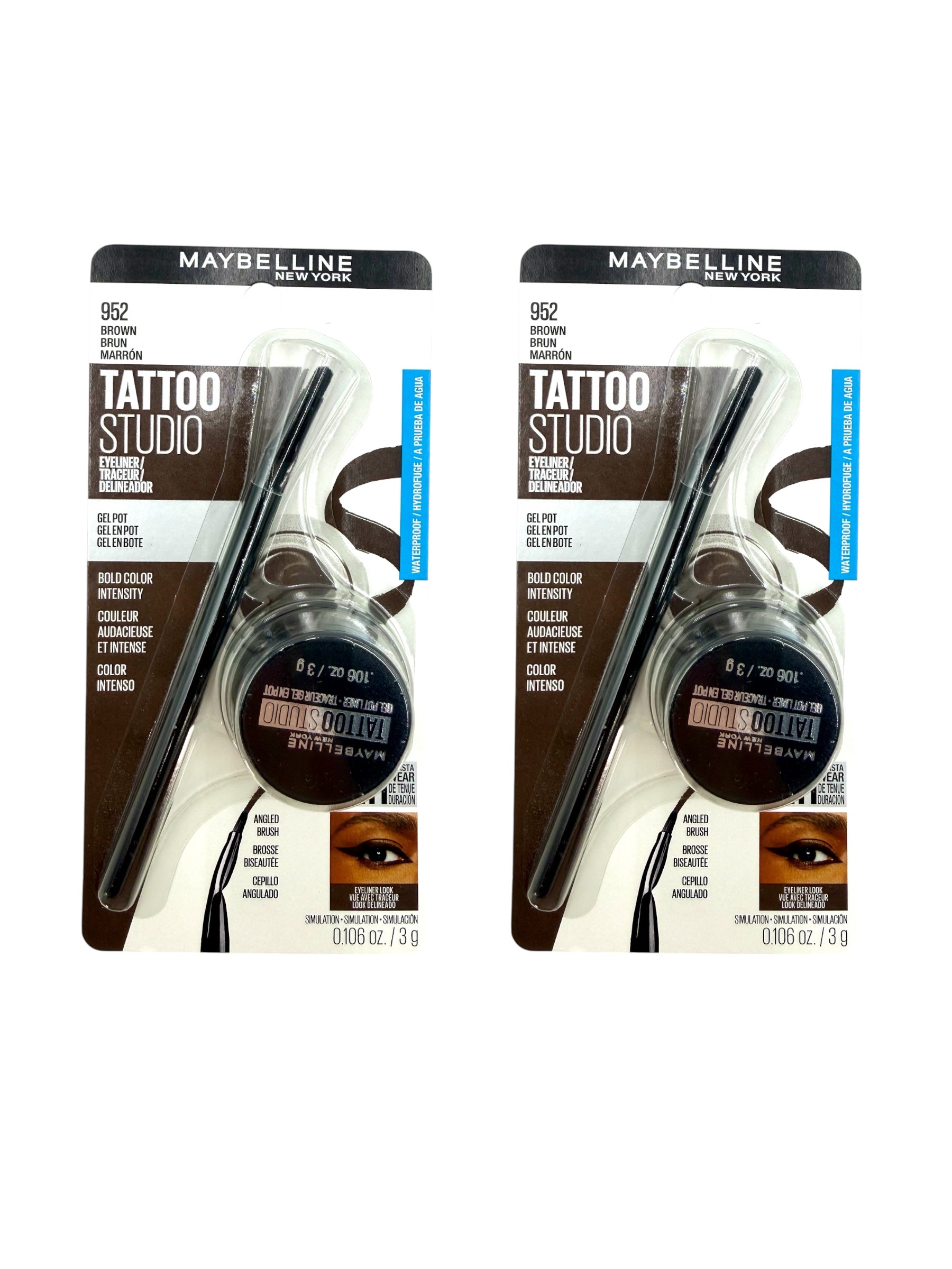Maybelline Gel Waterproof Eyeliner, Brown - Pack of 2