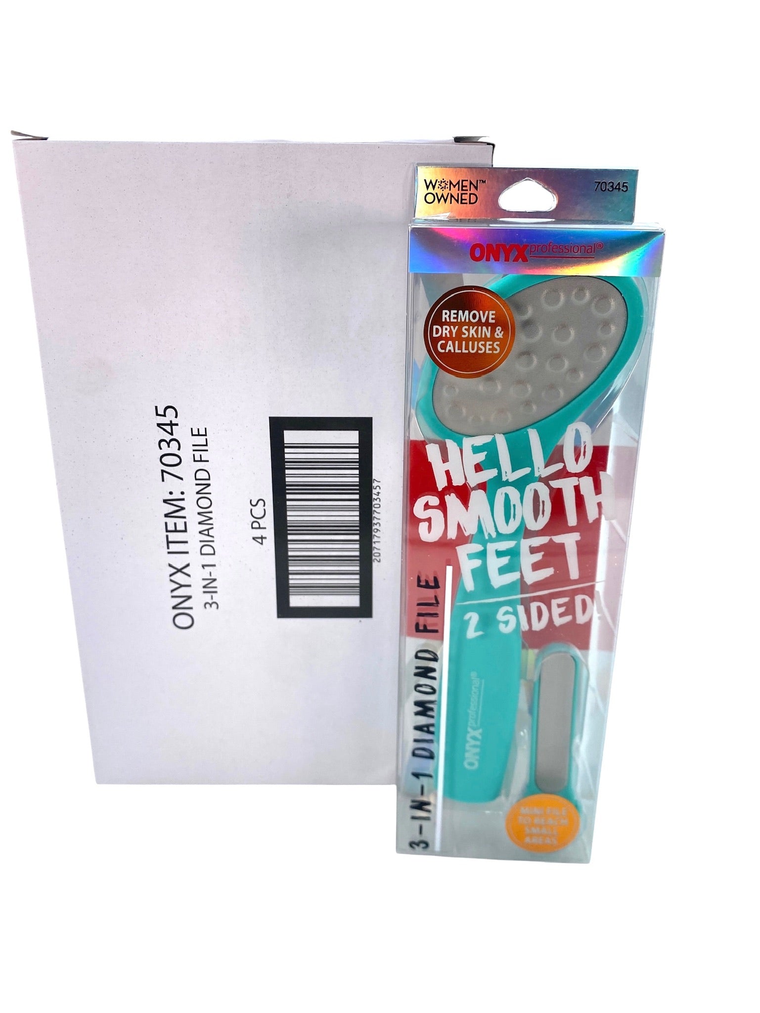 Hello Smooth Feet 3-in-1 Diamond File Set. Case of 4 file sets.