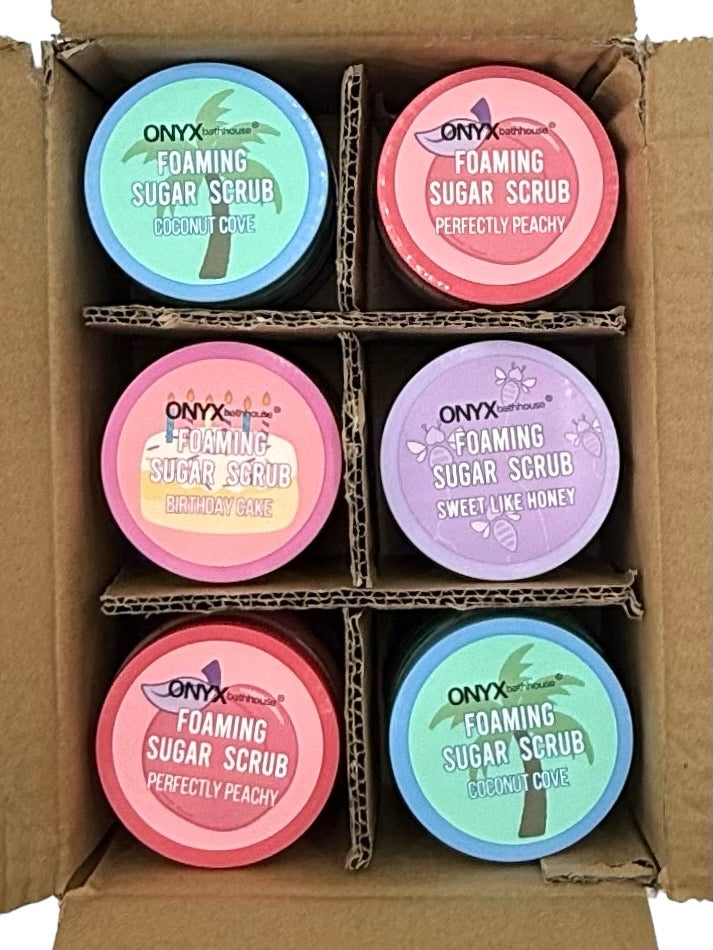 Onyx Professional Foaming Sugar Scrub. 6 oz tub. Case of 12 tubs.