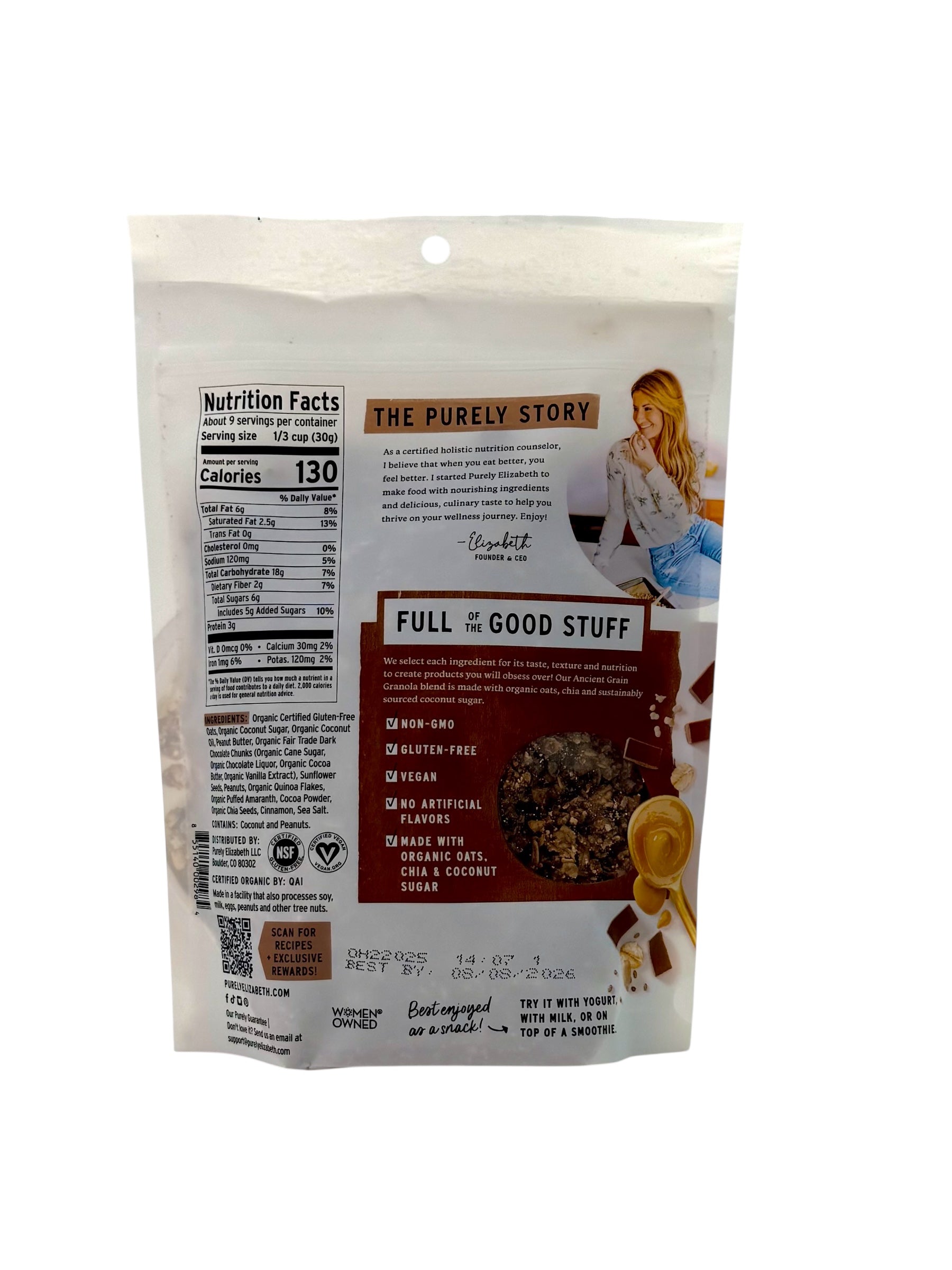 Chocolate Peanut Butter Granola, Purely Elizabeth - 10 oz. Bag, Case of 6 Bags