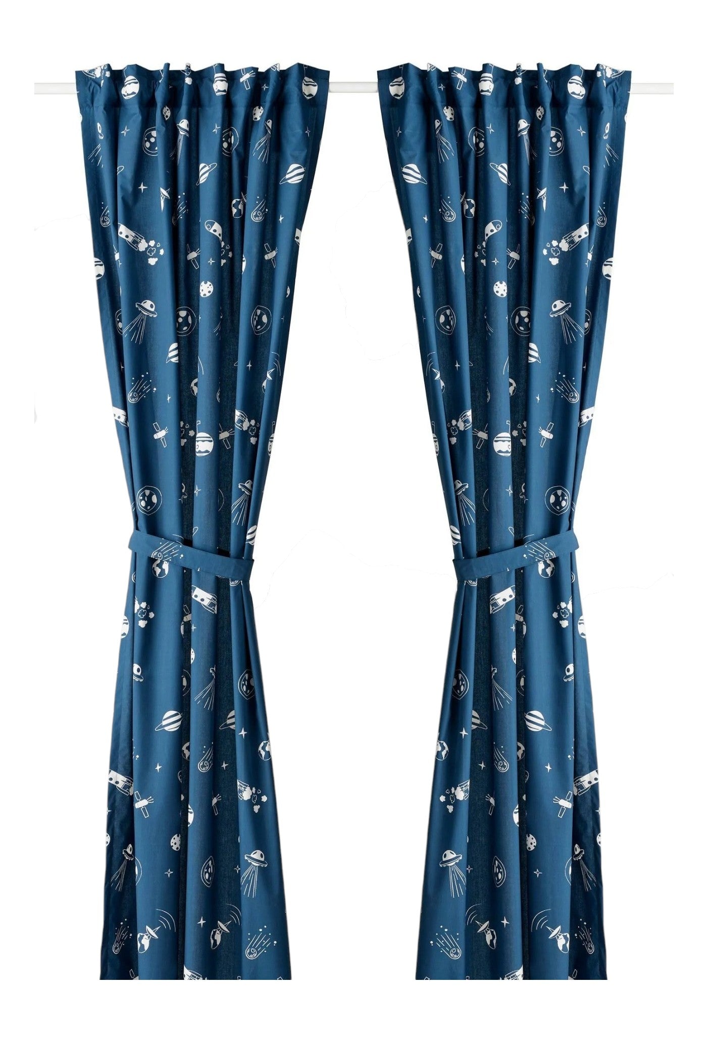 Blue Space-Themed Curtains with Tie-Backs, 47" x 98" - IKEA Aftonsparv
