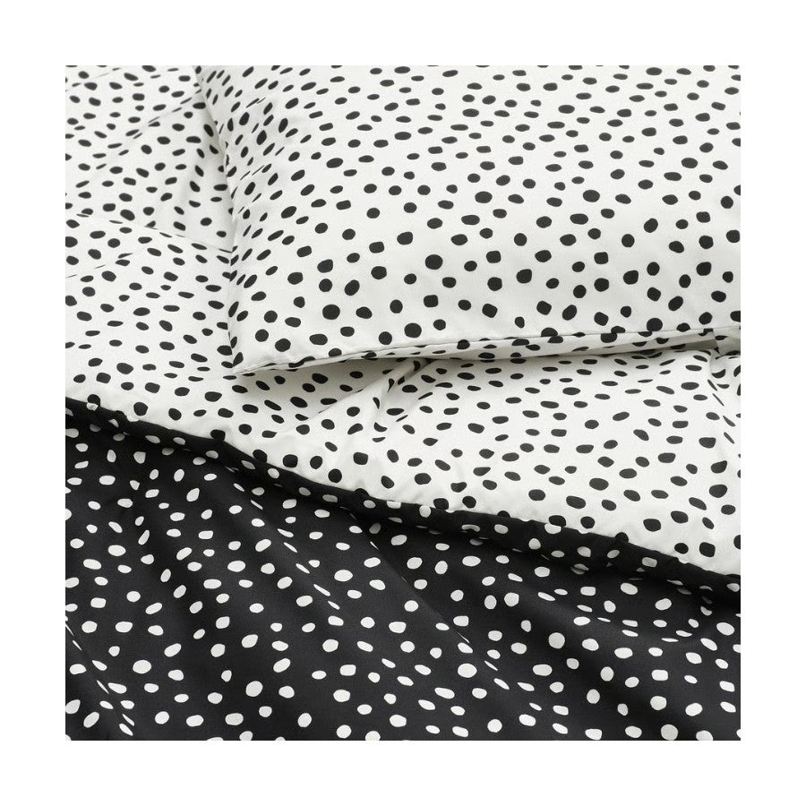 Comforter Set, Full/Queen, Black/White Dotted - IKEA Björkgråmal