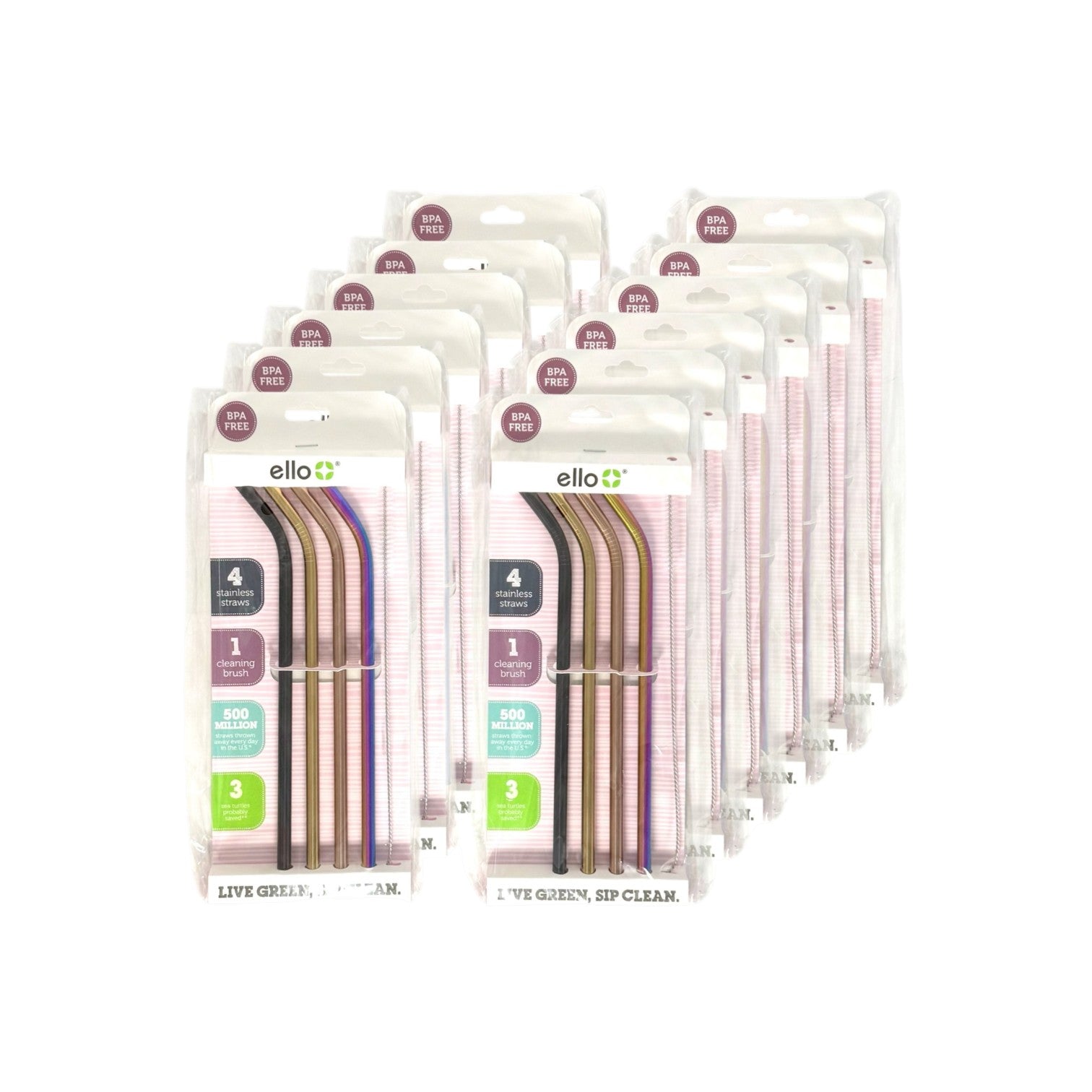 Stainless Drinking Straws, Ello Brand - Case of 12 4-Packs