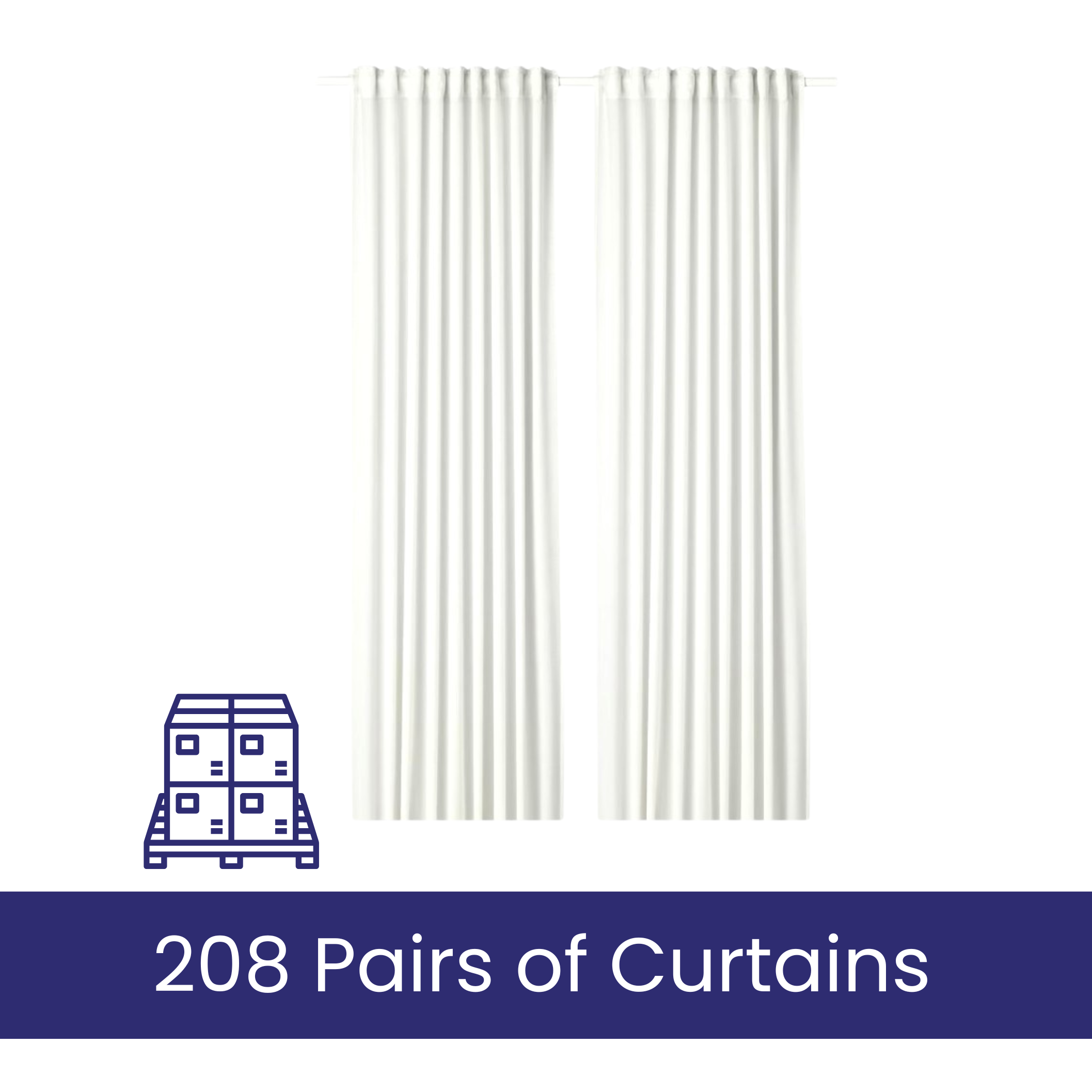 Pallet: White Curtains, 57" x 84.25" - IKEA Hilja, 208 Pairs of Curtains