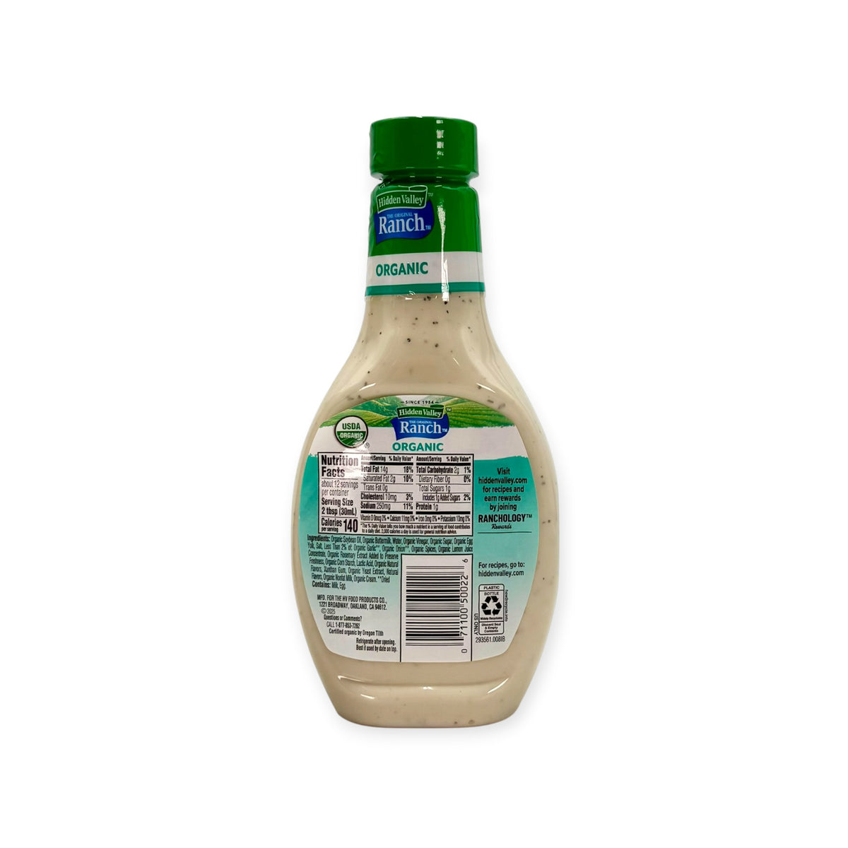 Hidden Valley Organic Ranch Condiment & Dressing - 12 oz. Bottle, Case of 6 Bottles