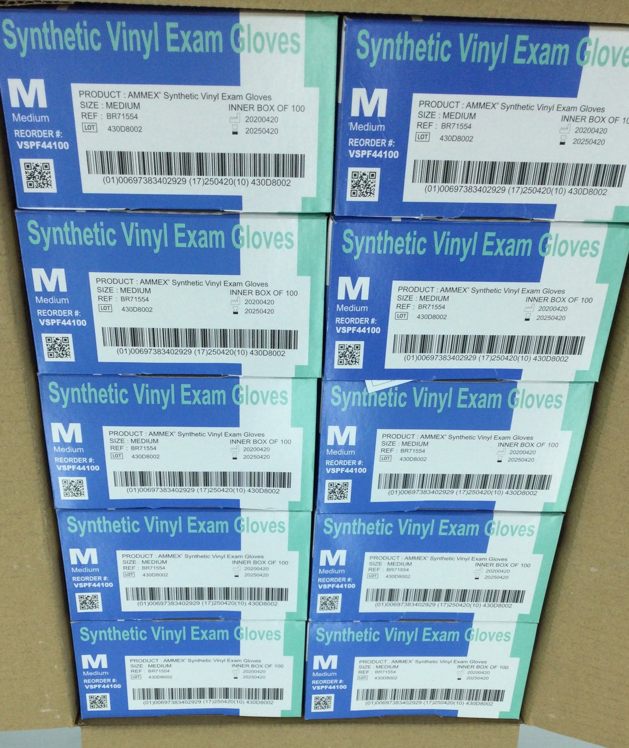 Vinyl Exam Gloves. Ammex, 100 Gloves per pack. Case of 10 packs.