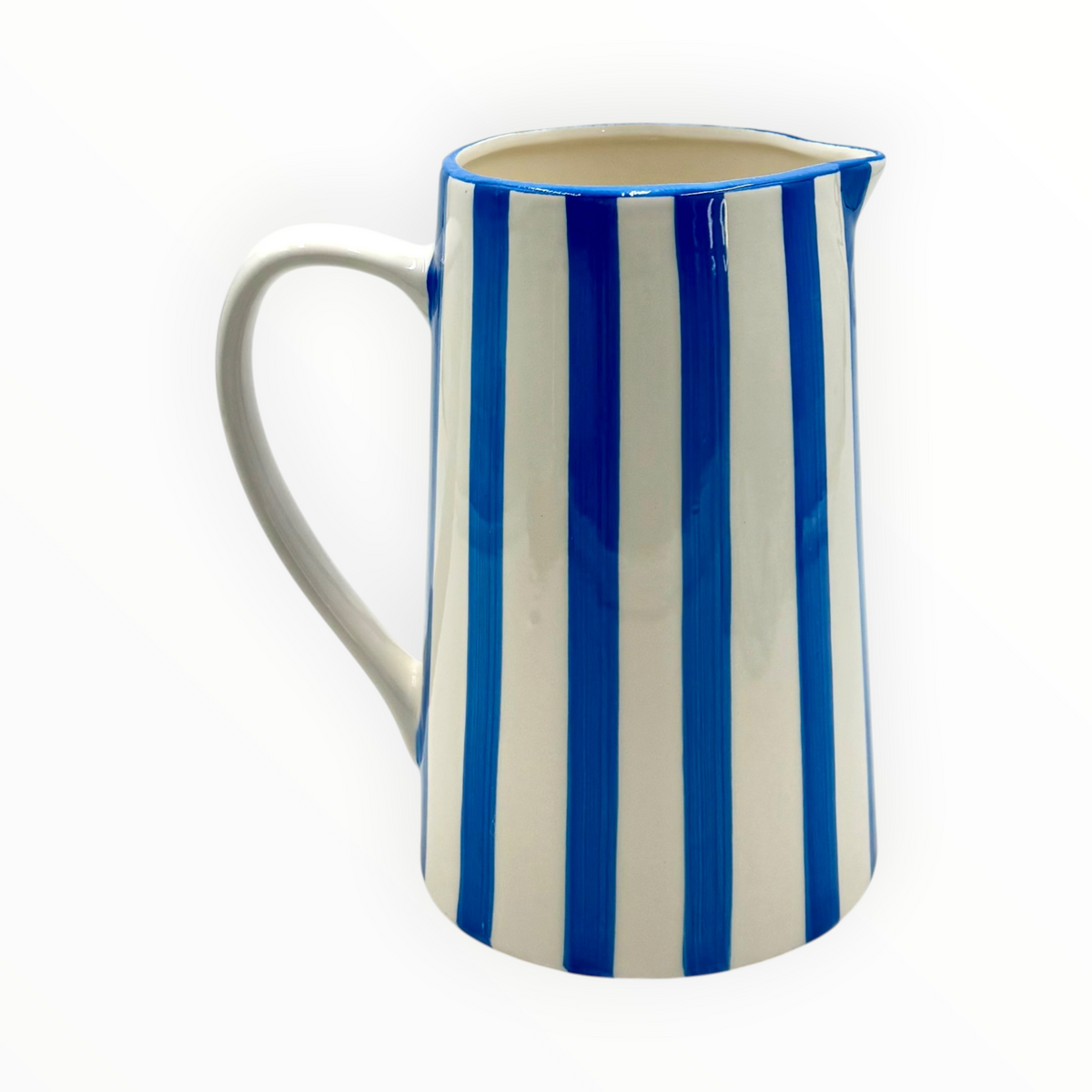 Ceramic Pitcher, Blue & White Striped