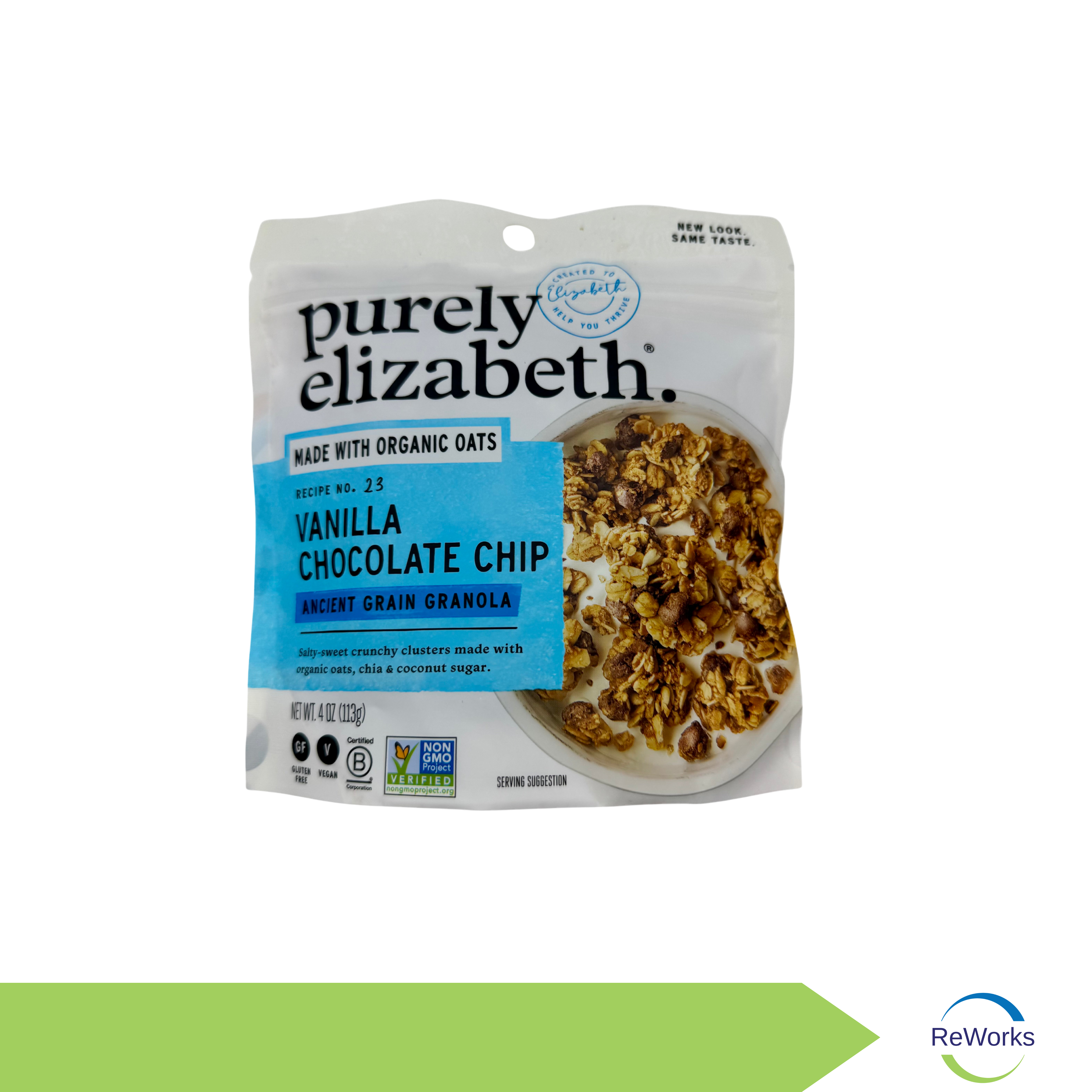 ReWorks - Vanilla Chocolate Chip Granola, Purely Elizabeth. 4oz Bag, Case of 10 Bags