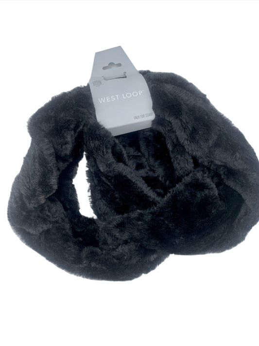 Women's Scarf, Faux Fur Loop, Black