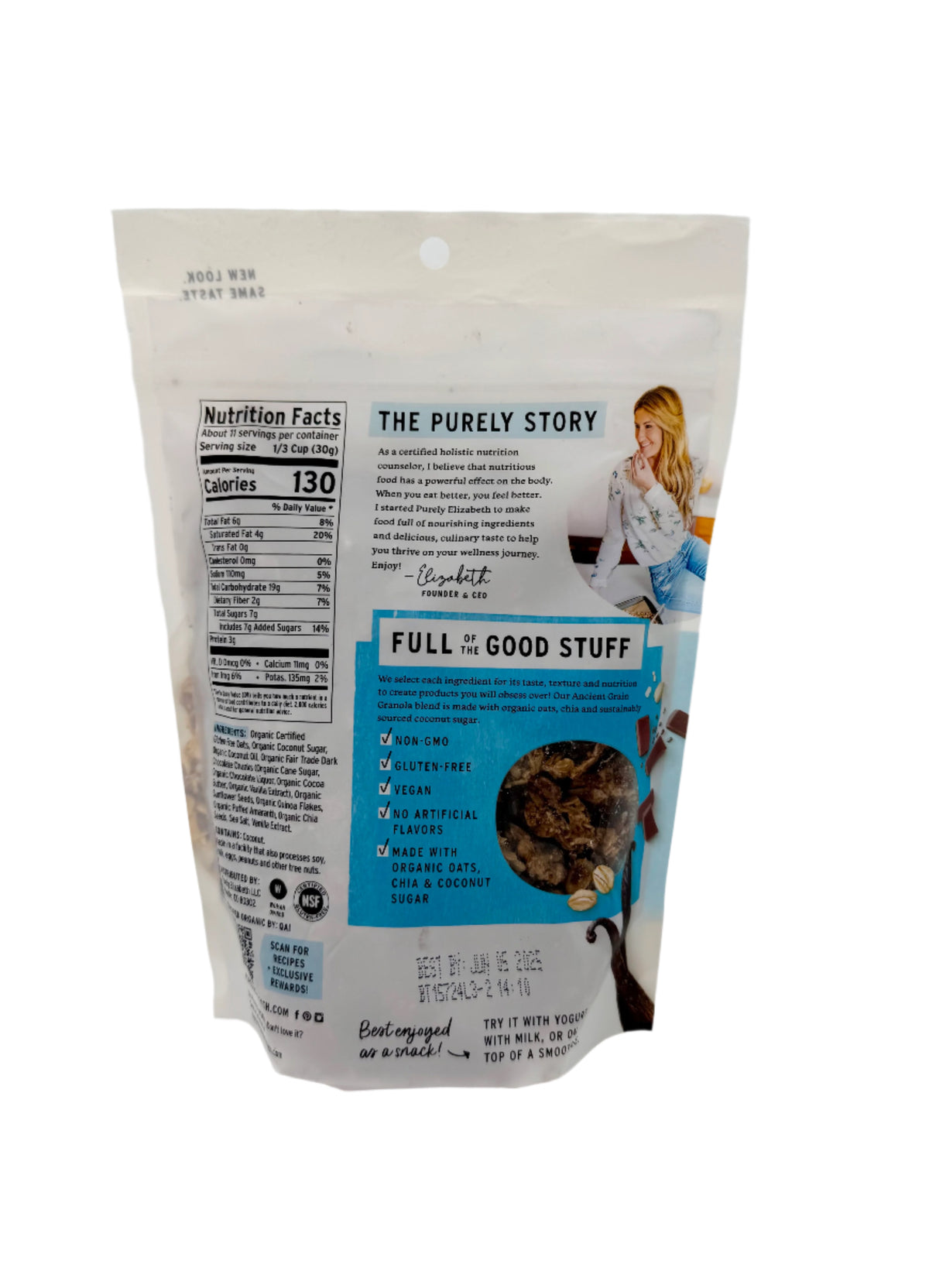 Vanilla Chocolate Chip Granola,  Purely Elizabeth.  12 oz bag - Case of 6 bags