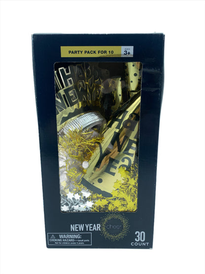 New Year Party Pack for 10- Set of 30 pieces.  Assorted gold & black and multicolor