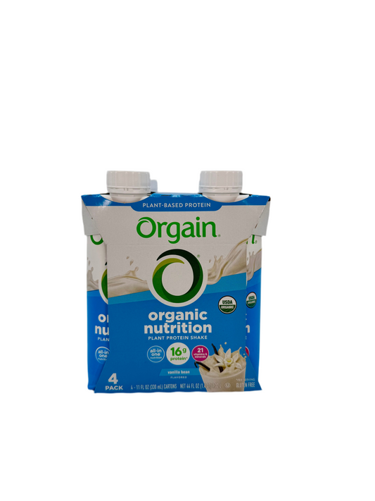 Orgain Nutritional Shake. Vanilla Bean.  11 fl bottle.  Pack of 4 bottles.  Case of 4packs.