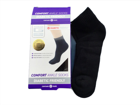 Men's Ankle Socks, Size Large/XL, Diabetic Friendly, NEO G, 1 Box of 2 pairs