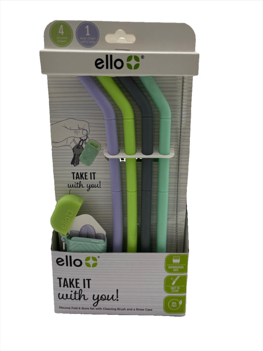 Reusable Silicone Straw- Set of 4 straws- Case of 24 sets- Ello Brand